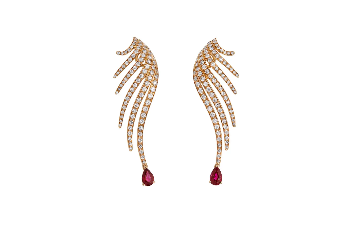 Krisonia earrings from the Volo collection with two rubies and diamonds in 18k rose gold