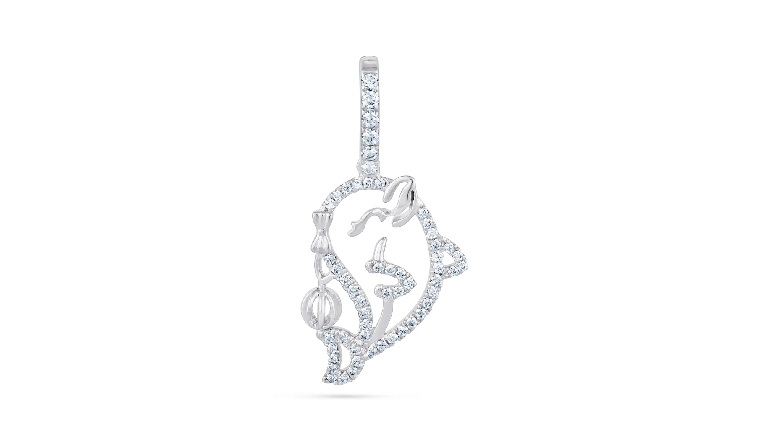 Karina Choudhrie Big Splash Circus Dolphin outline pendant with diamonds in white gold  
