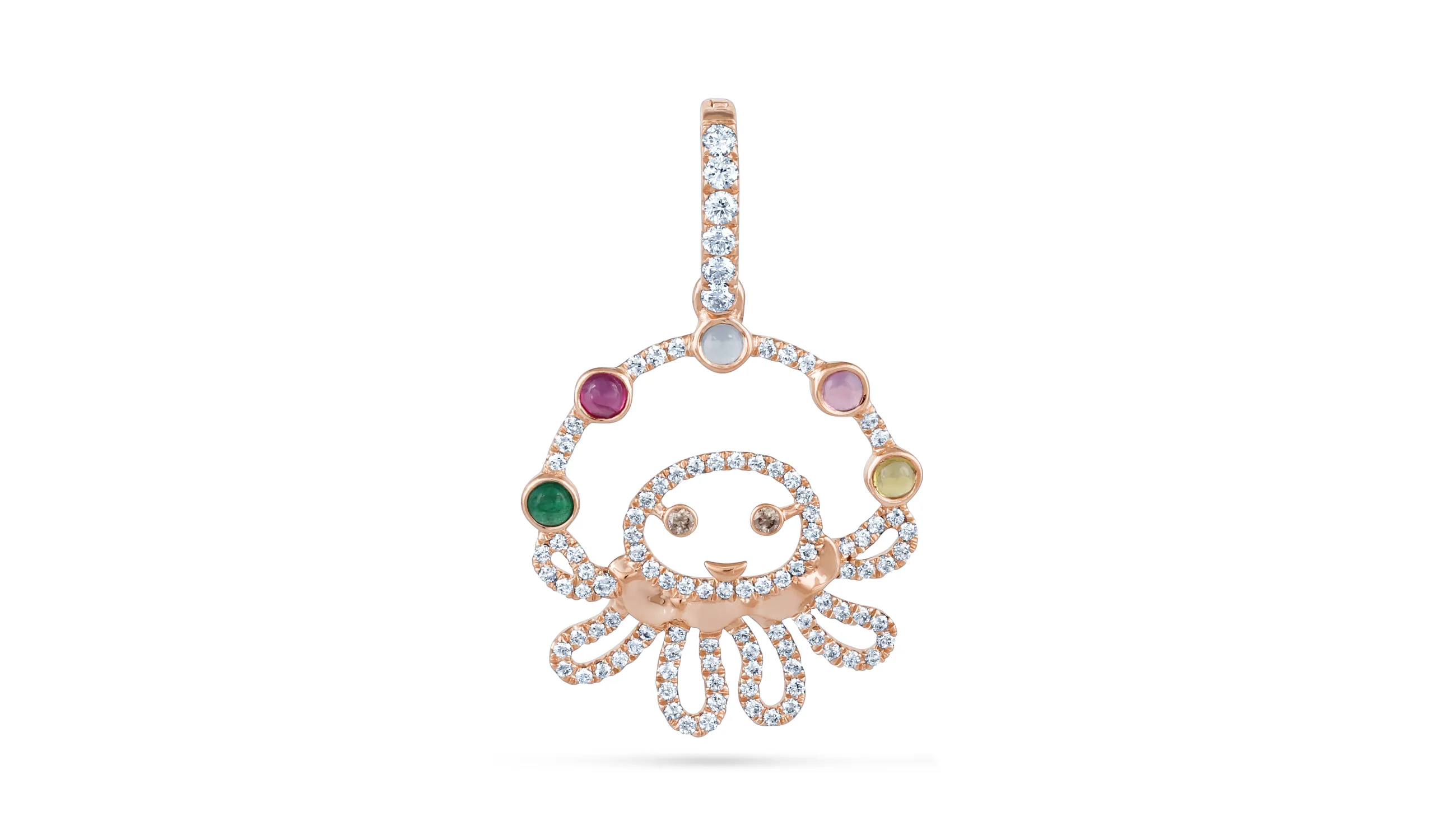 Karina Choudhrie Big Splash Circus Jellyfish outline pendant with diamonds and coloured gemstones cabochons in 18k gold