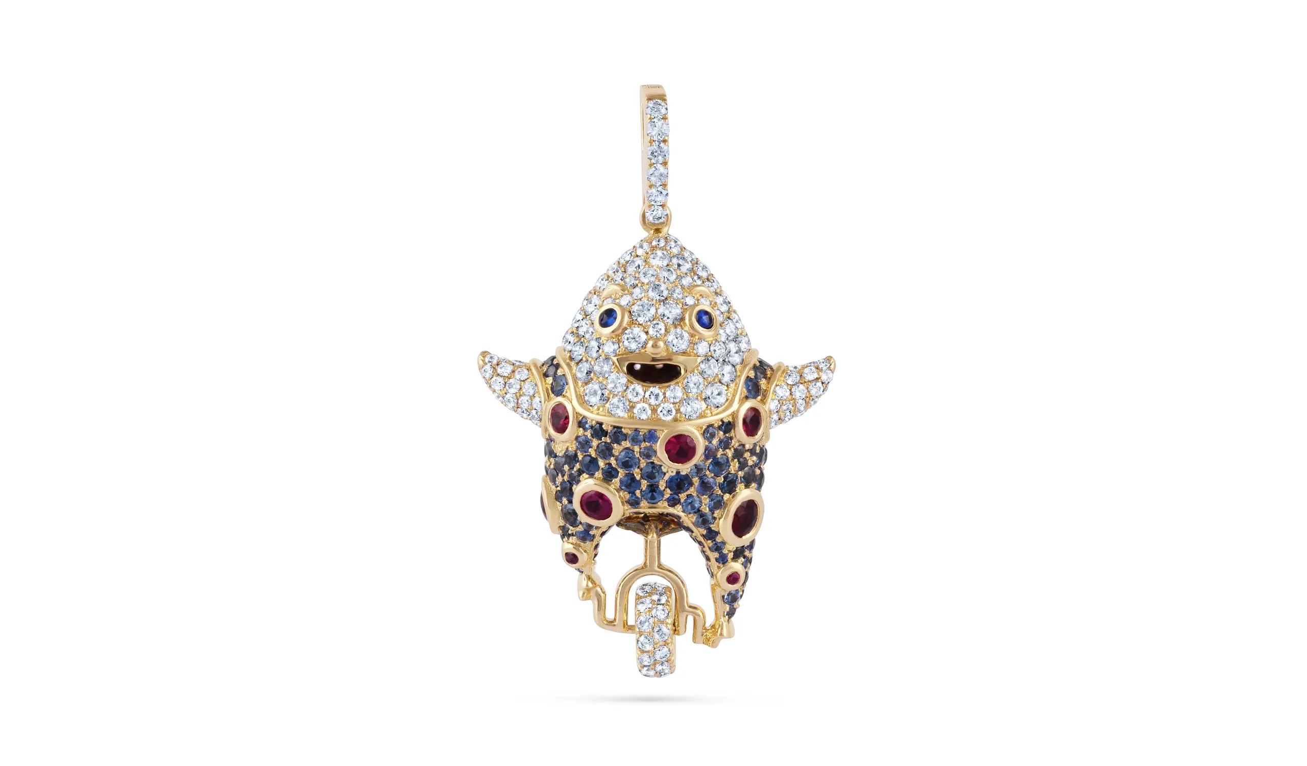 Karina Choudhrie Big Splash Circus Starfish character pendant in full pavé, including diamonds, sapphires and rubies