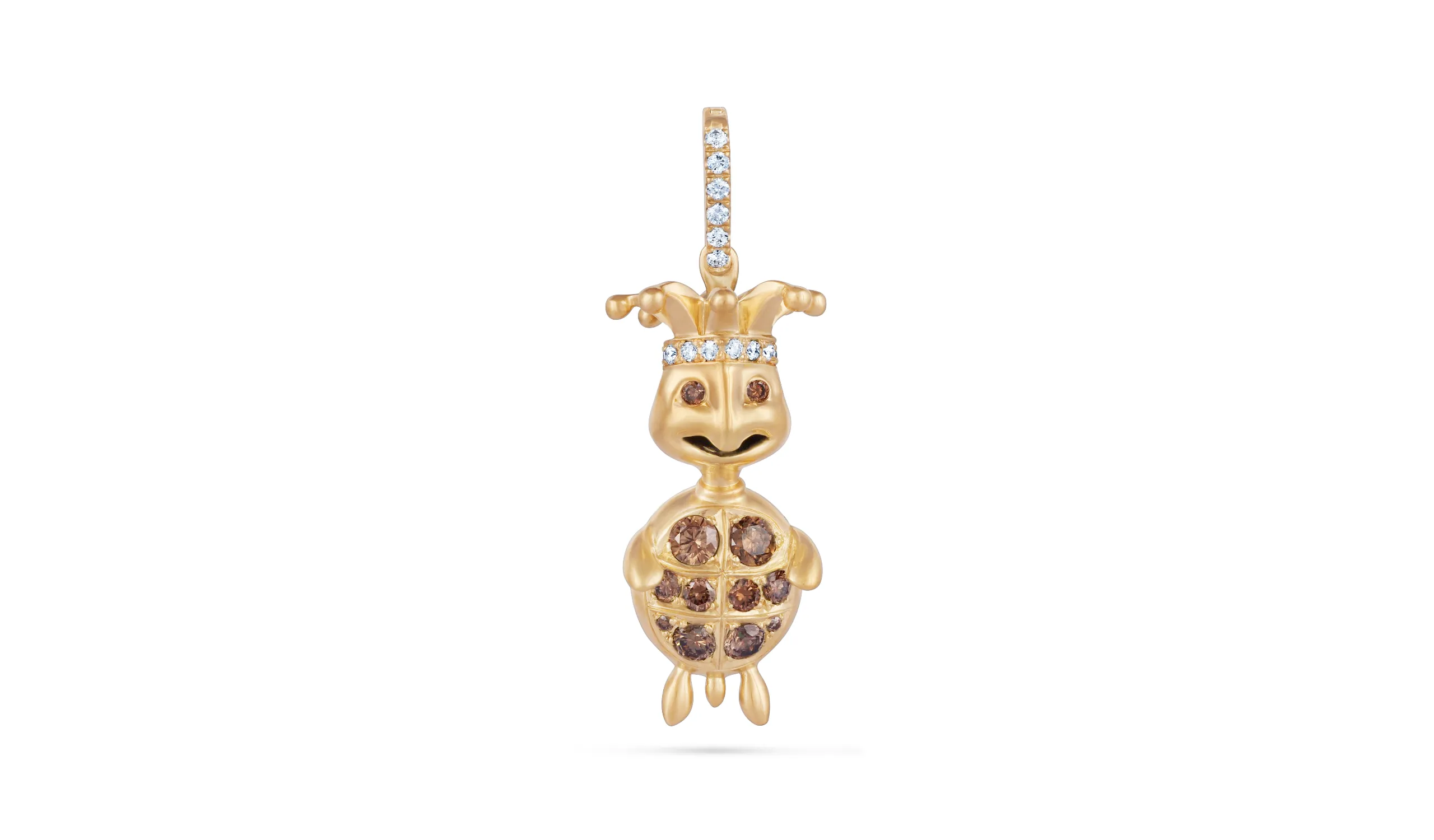 Karina Choudhrie Big Splash Circus Turtle sculptural pendant with diamonds in 18k yellow gold