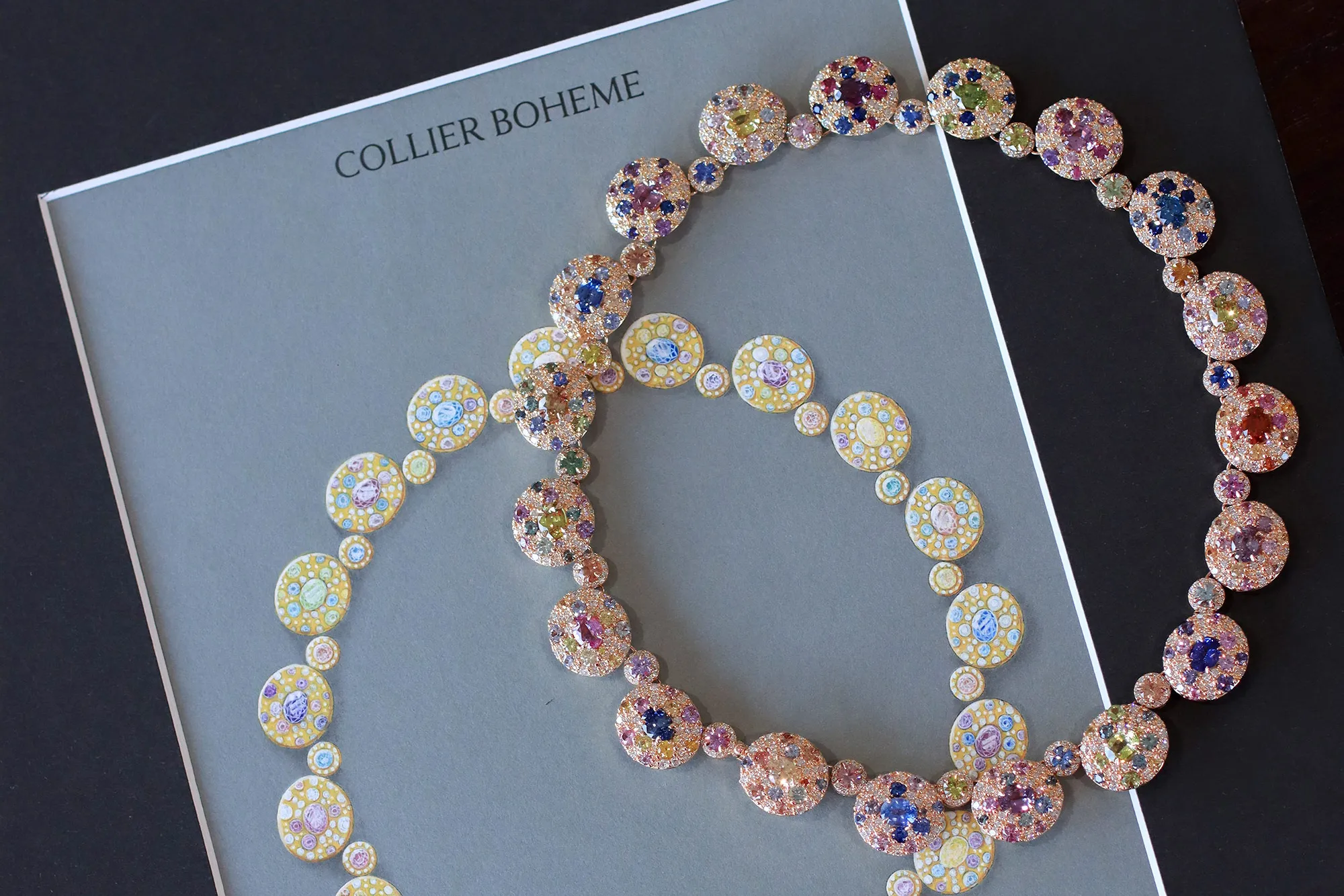 <p>The Morebelli Collier Bohème, created to celebrate the brand’s 10th anniversary in 2022, is set with large, unheated sapphires and a range of sapphires in pink, purple, blue, green and yellow shades, all sourced from Ilakaka, Madagascar</p>
