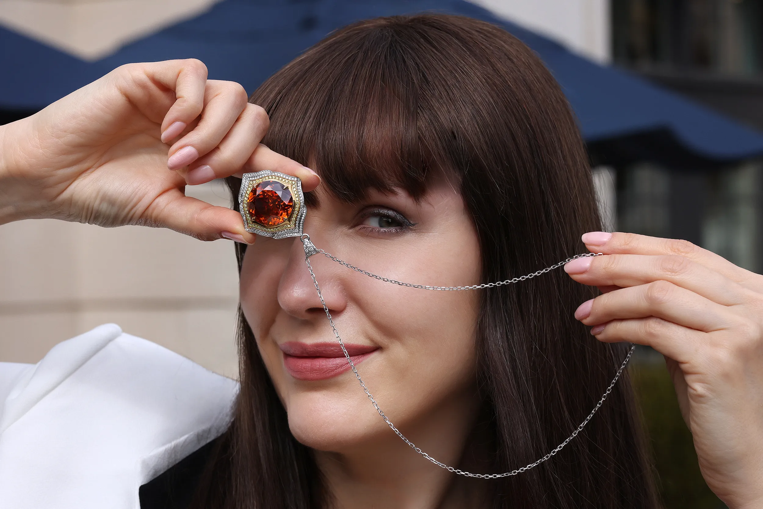 <p>Sphalerite is also known as “Spanish sunset” for its radiant orange glow. Cut as a Portuguese round to bring out its inner fire, it is unheated, which means its vivid hue is 100% natural</p>