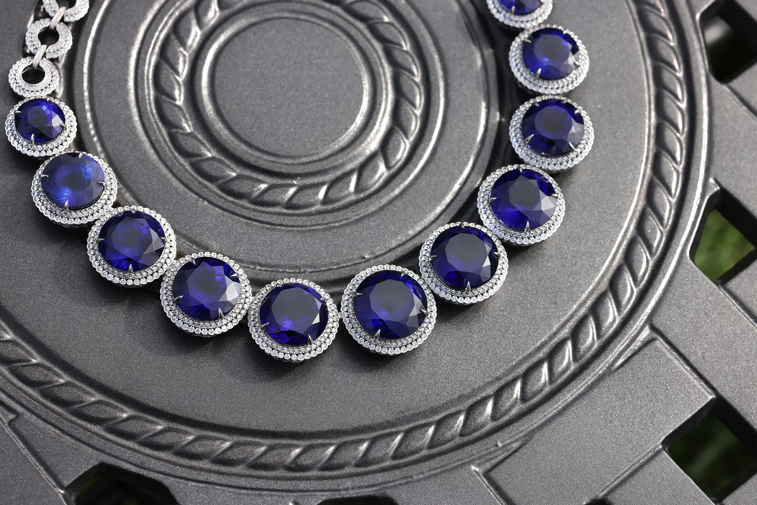 <p>Chromia New York Founder’s Collection necklace, set with 429.17ct of round tanzanites and 20.16ct of diamonds in 18k white gold</p>