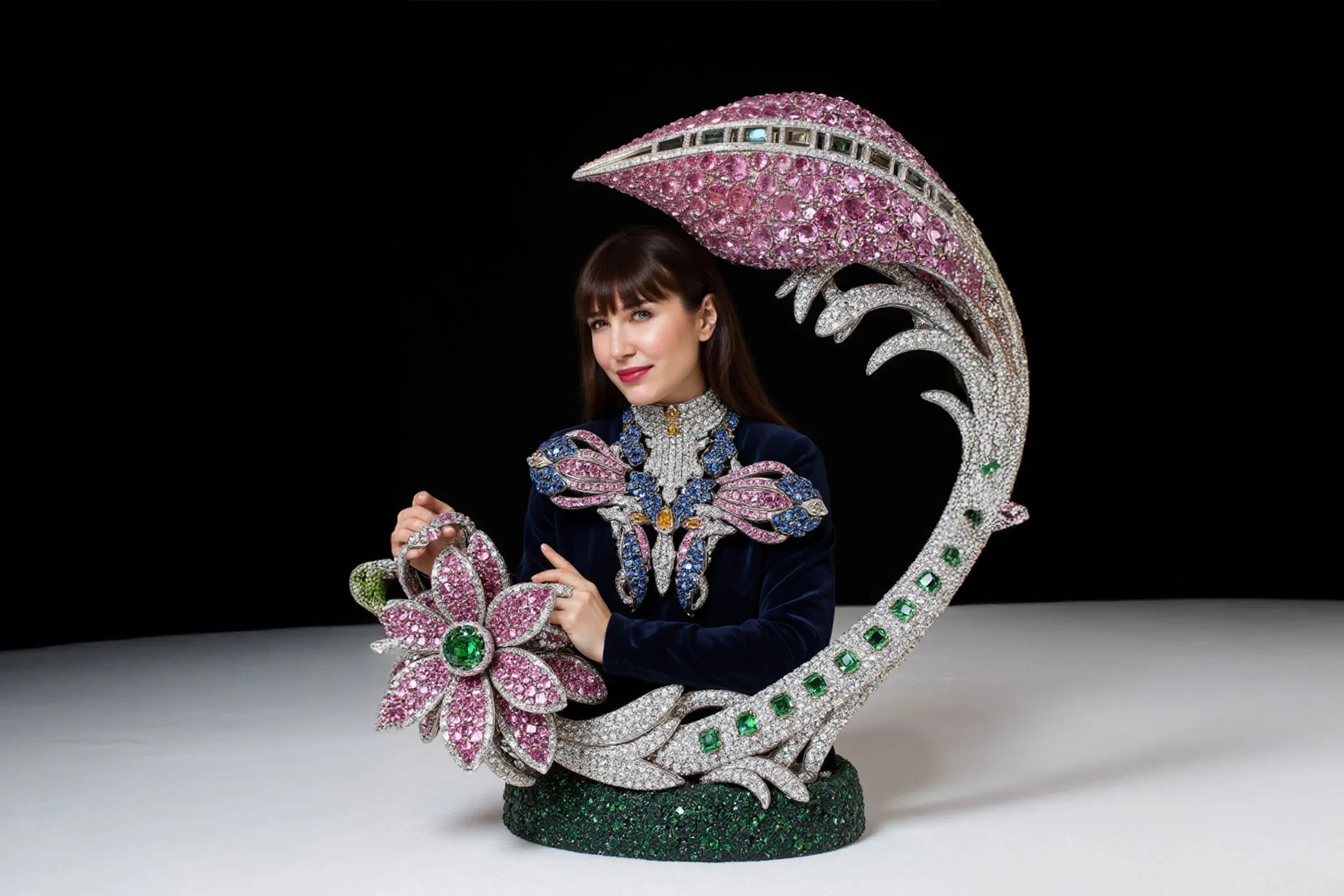 <p>Katerina Perez wears a fantastical and entirely AI-created necklace in this image created by Anastasia Rogozhina</p>
