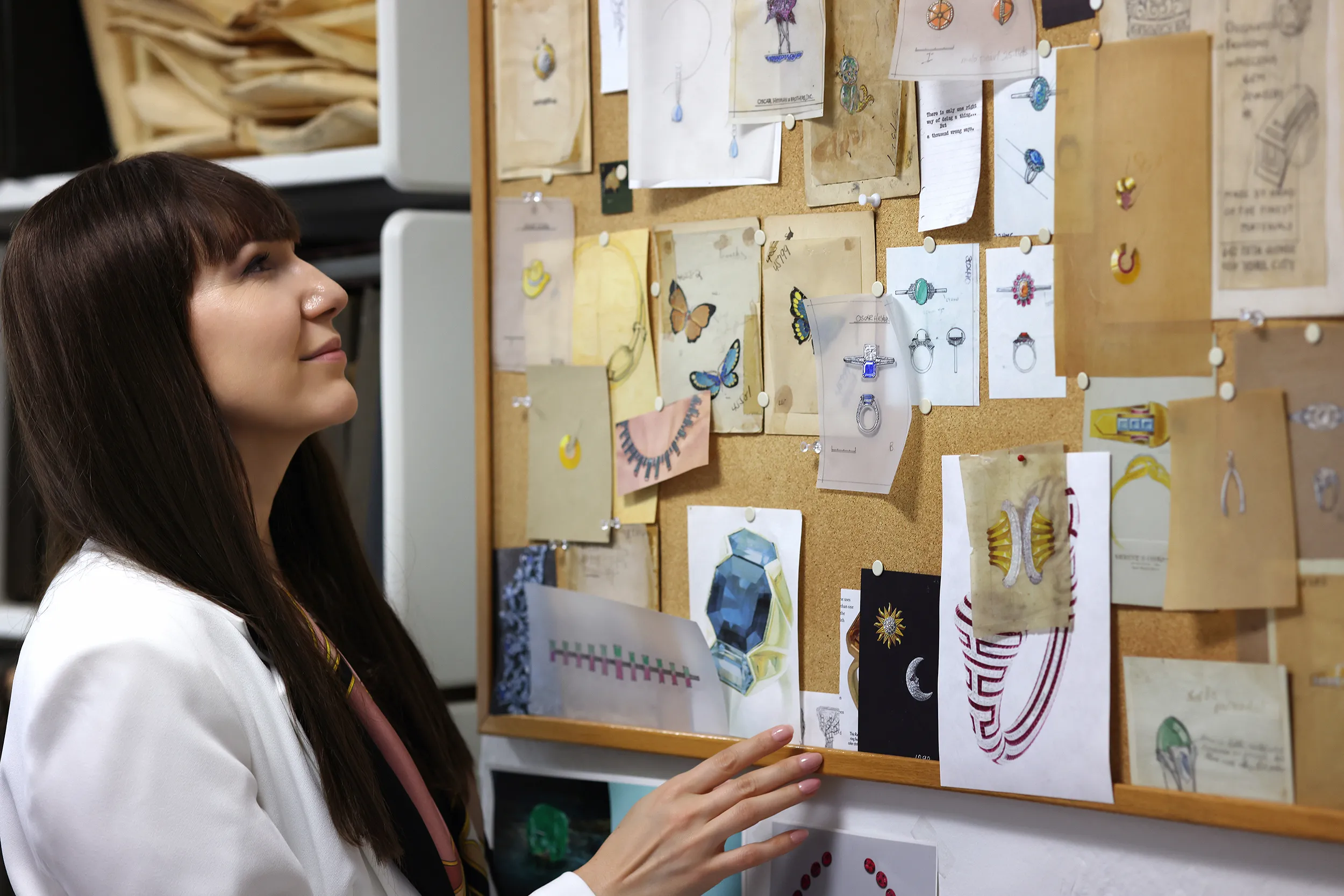 <p>In-house jewellers and CAD designers work together on designs, and every style receives its own detailed drawing. A sampling of pieces from over the years hangs in a designer&#8217;s office as inspiration</p>
