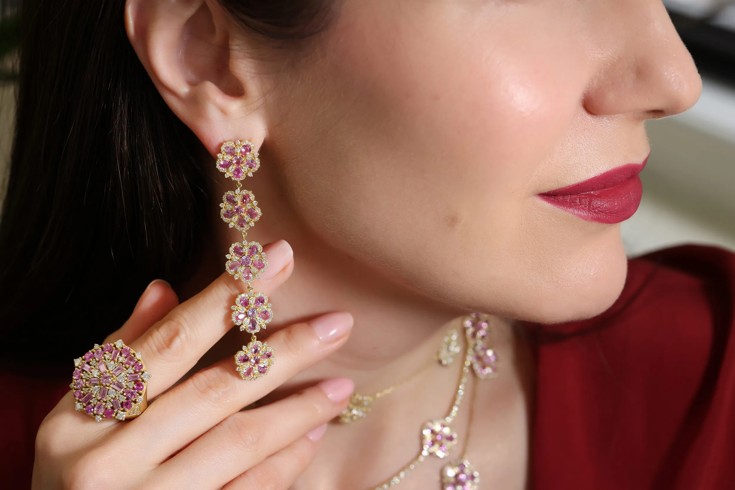 <p>Katerina Perez wears pieces from the Jasmine Bloom and Arabian Nights collections by Tanya Farah Fine Jewelry</p>

