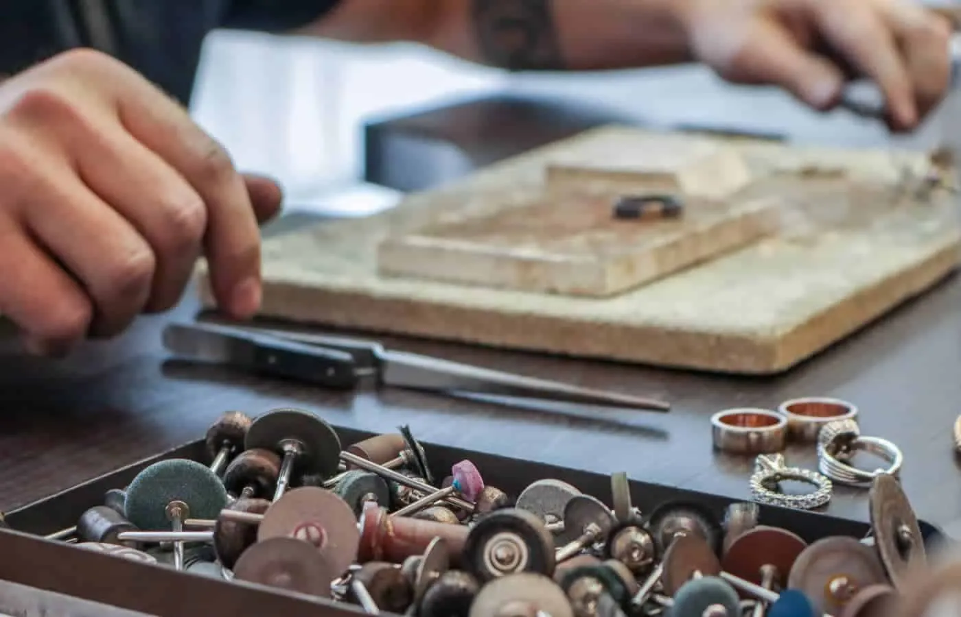 Master craftsmen at work in the Korbička Šperky goldsmithing workshop