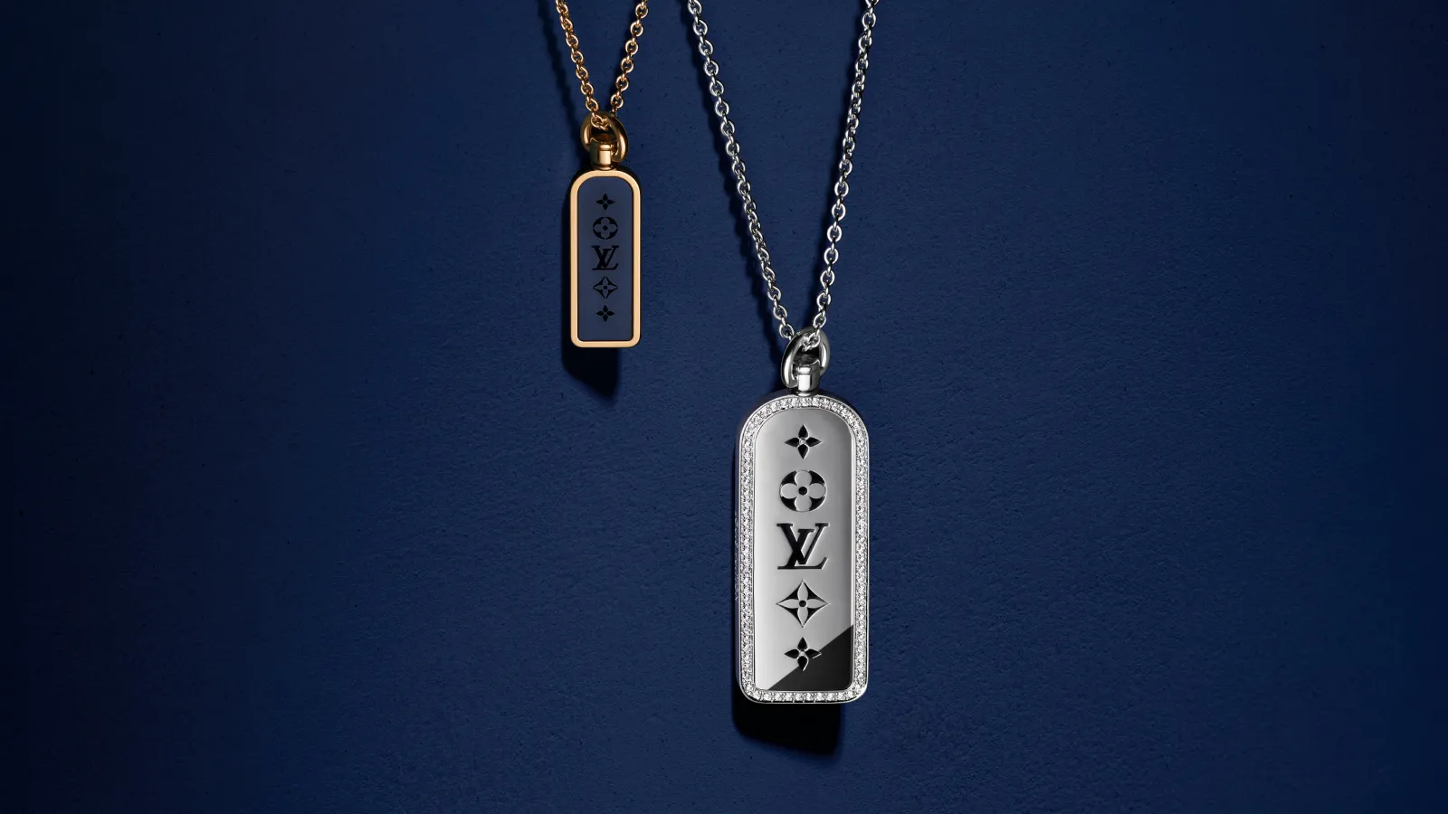 Small and large tag necklaces from Les Gastons Vuitton, the new jewellery collection for men from Louis Vuitton