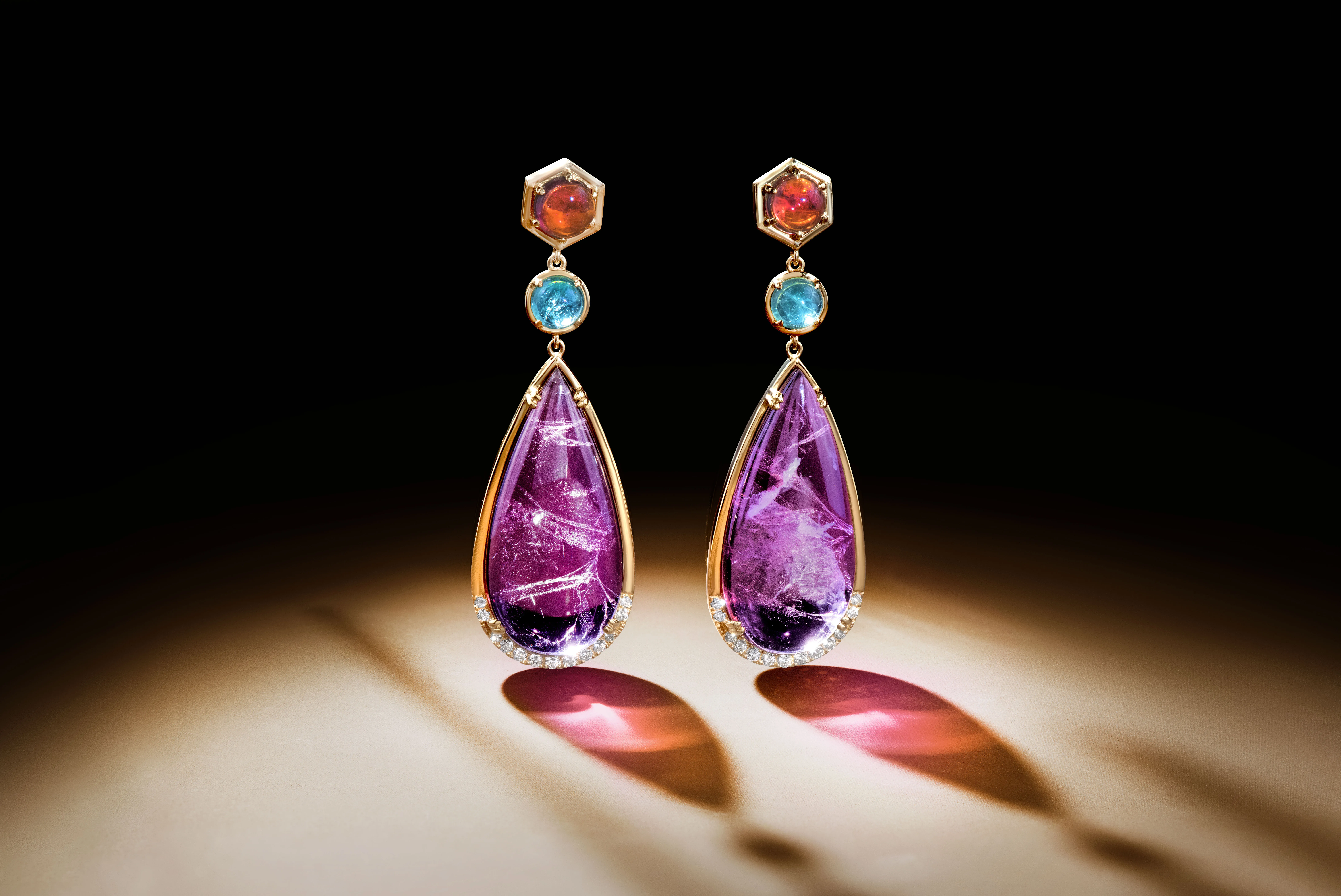 Le Vian Couture® Cerise drop earrings with three matched pairs of Aquadite® totalling 43.9 carats and Vanilla Diamonds® set in 18k Honey Gold™