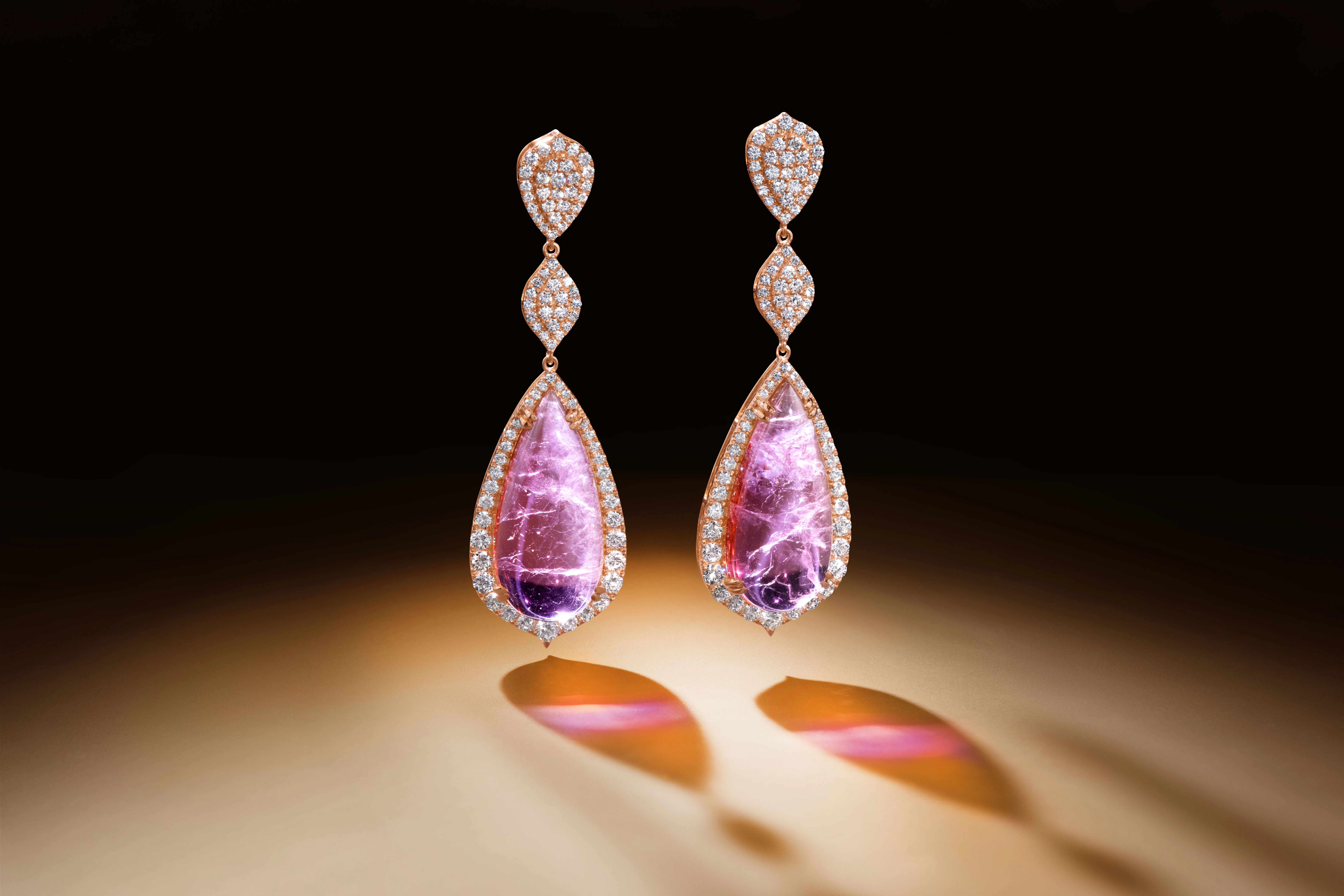 Le Vian Couture® Baela drop earrings with a matched pair of pear-shaped Aquadites® totalling 29.99 carats and 3.14 carats of Vanilla Diamonds® set in 18k Strawberry Gold®