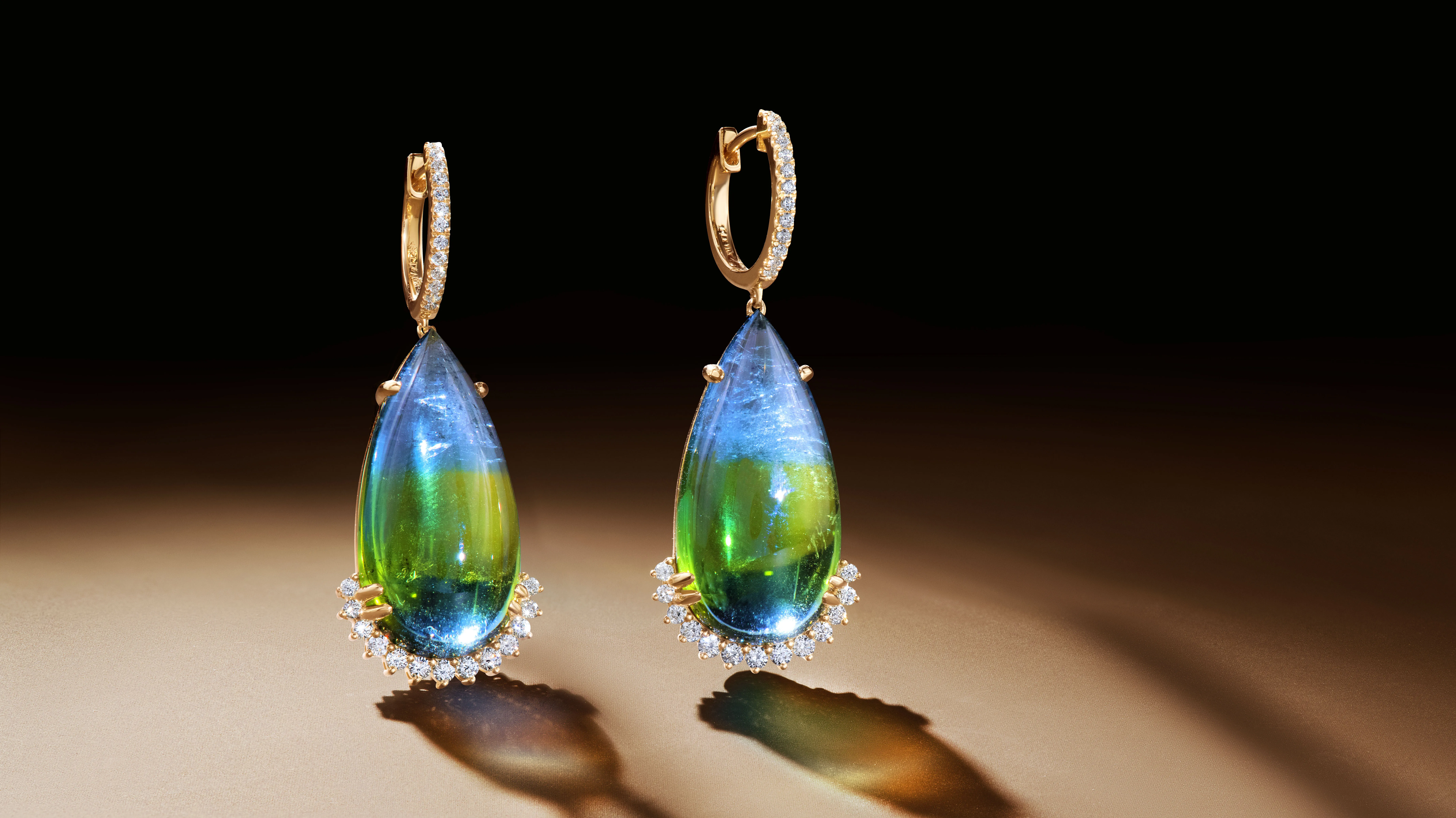 Le Vian Couture® Alys drop earrings with a matched pair of parti-coloured Aquadites® totalling 38.53 carats and Vanilla Diamonds® set in 18k Honey Gold™
