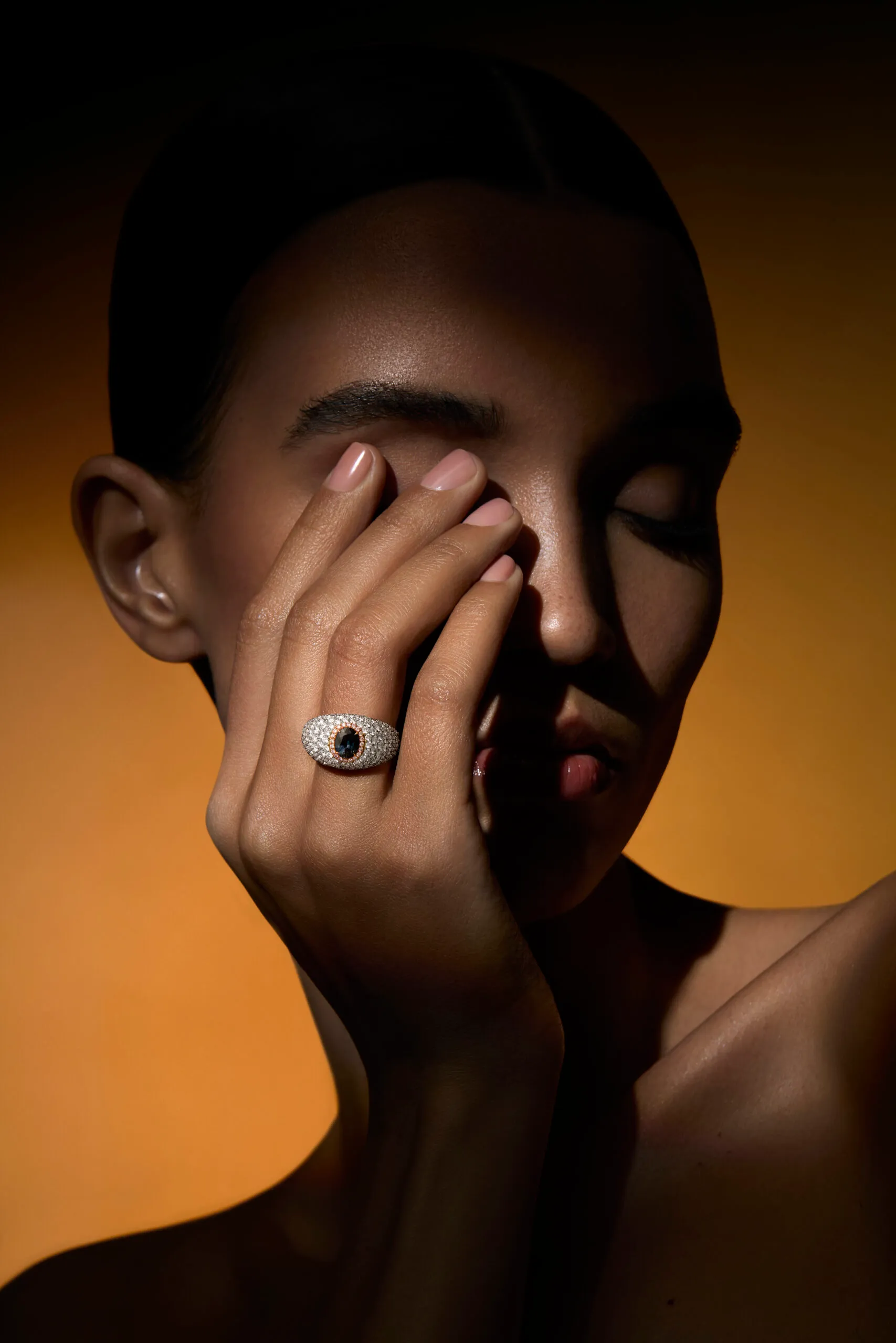 Le Vian Couture® Alessia ring with a rare 1.27 carat-oval-shaped unenhanced Brazilian alexandrite with a halo of light pink diamonds and 3.49 carats of Vanilla Diamonds® set in platinum and 18k Strawberry Gold®