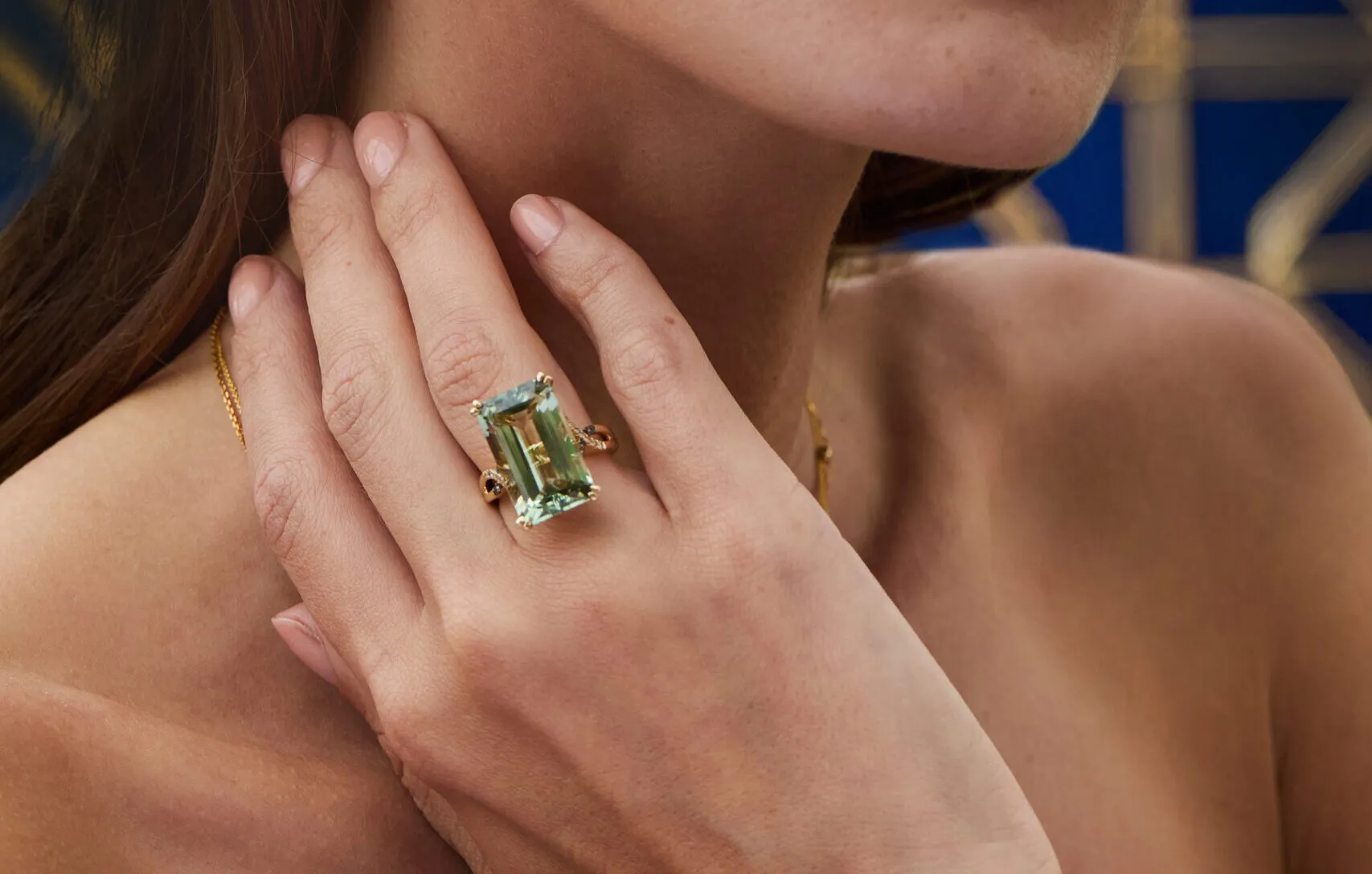 Le Vian ring with an emerald-cut Mint Julep Quartz™ inspired by the Art Deco period, part of the Patriotism Americana chapter of the 2026 Trend Forecast