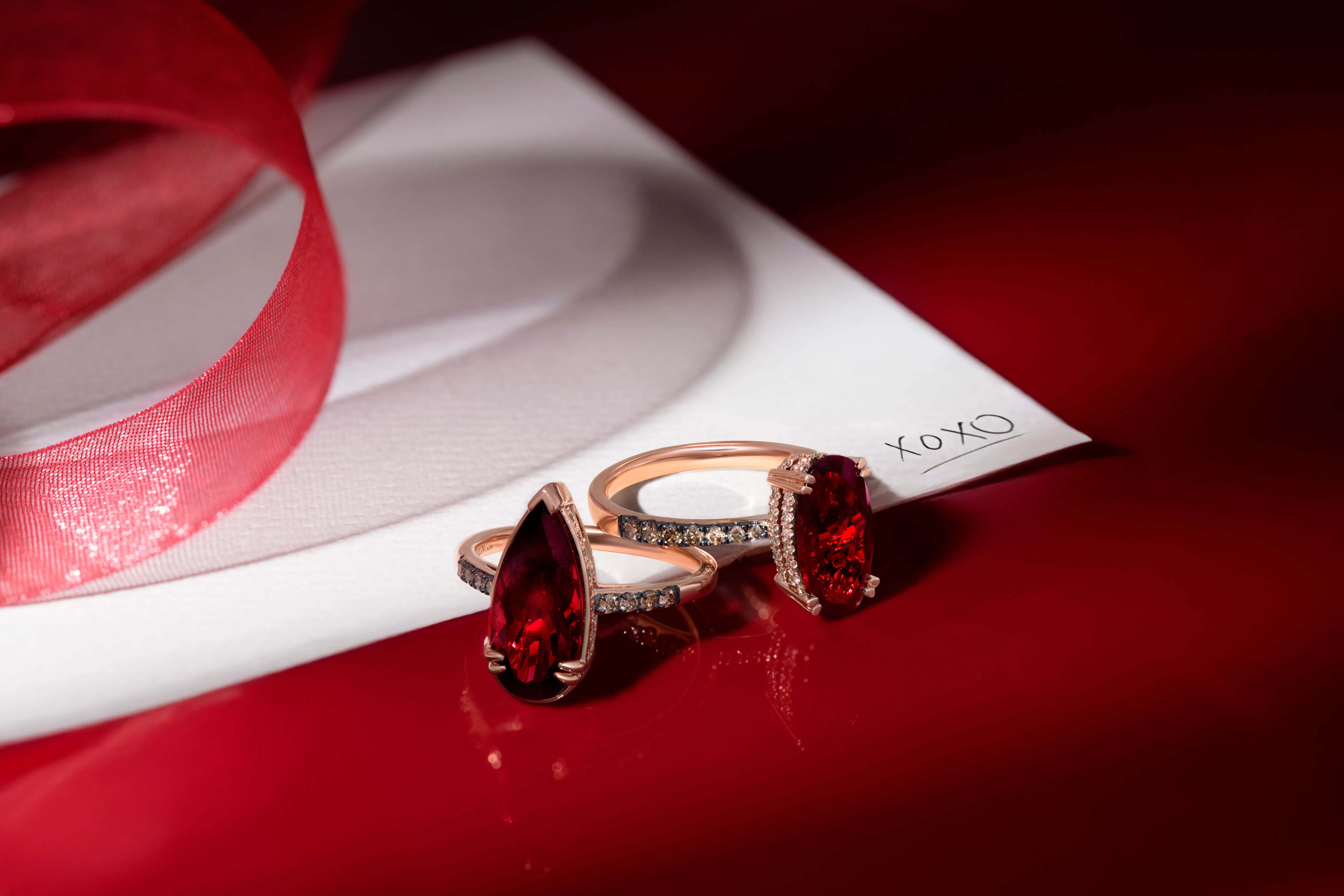 Le Vian Hidden Halo Pomegranate Garnet™ and Chocolate Silhouette® rings 