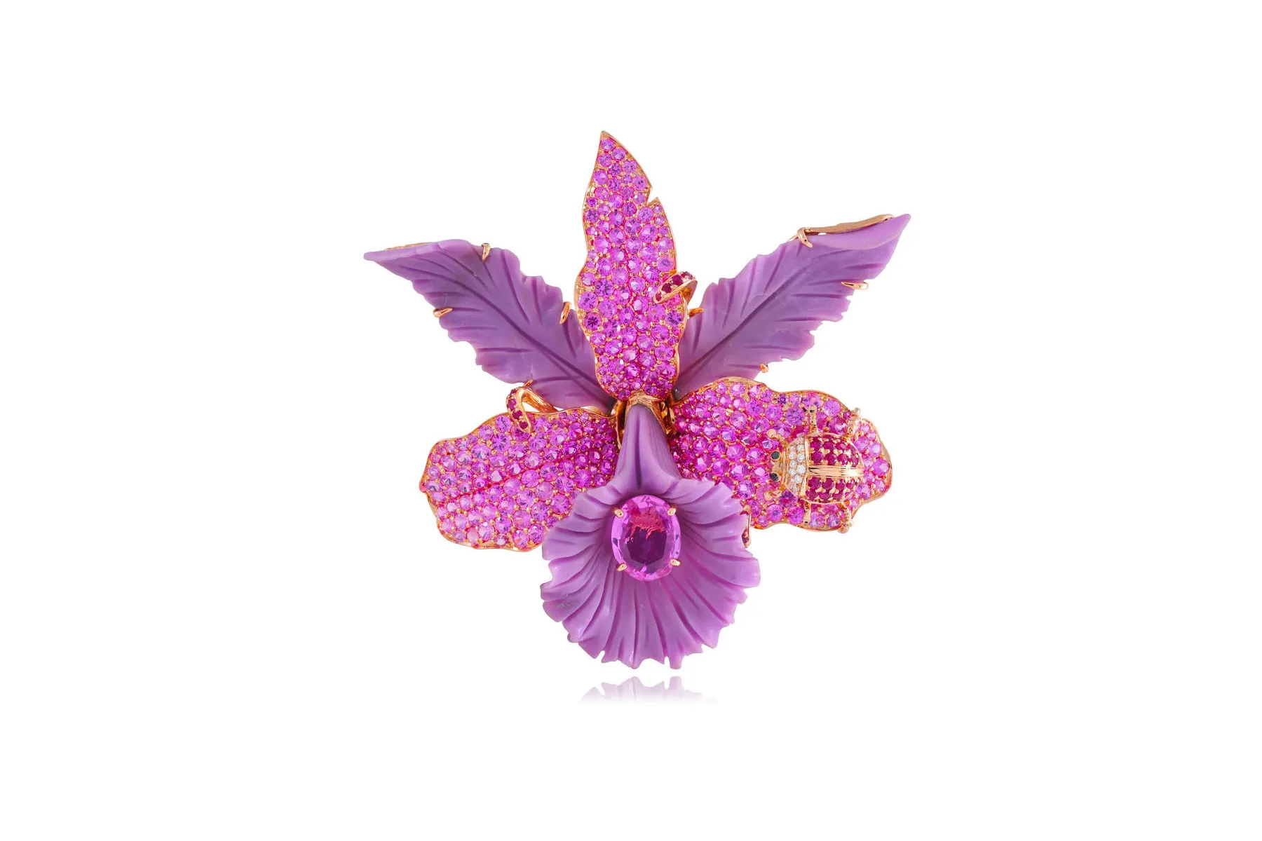 <p>Lydia Courteille &#8216;Orchid&#8217; ring with pink sapphires, diamonds, pink phosphosiderite and 18k rose gold</p>
