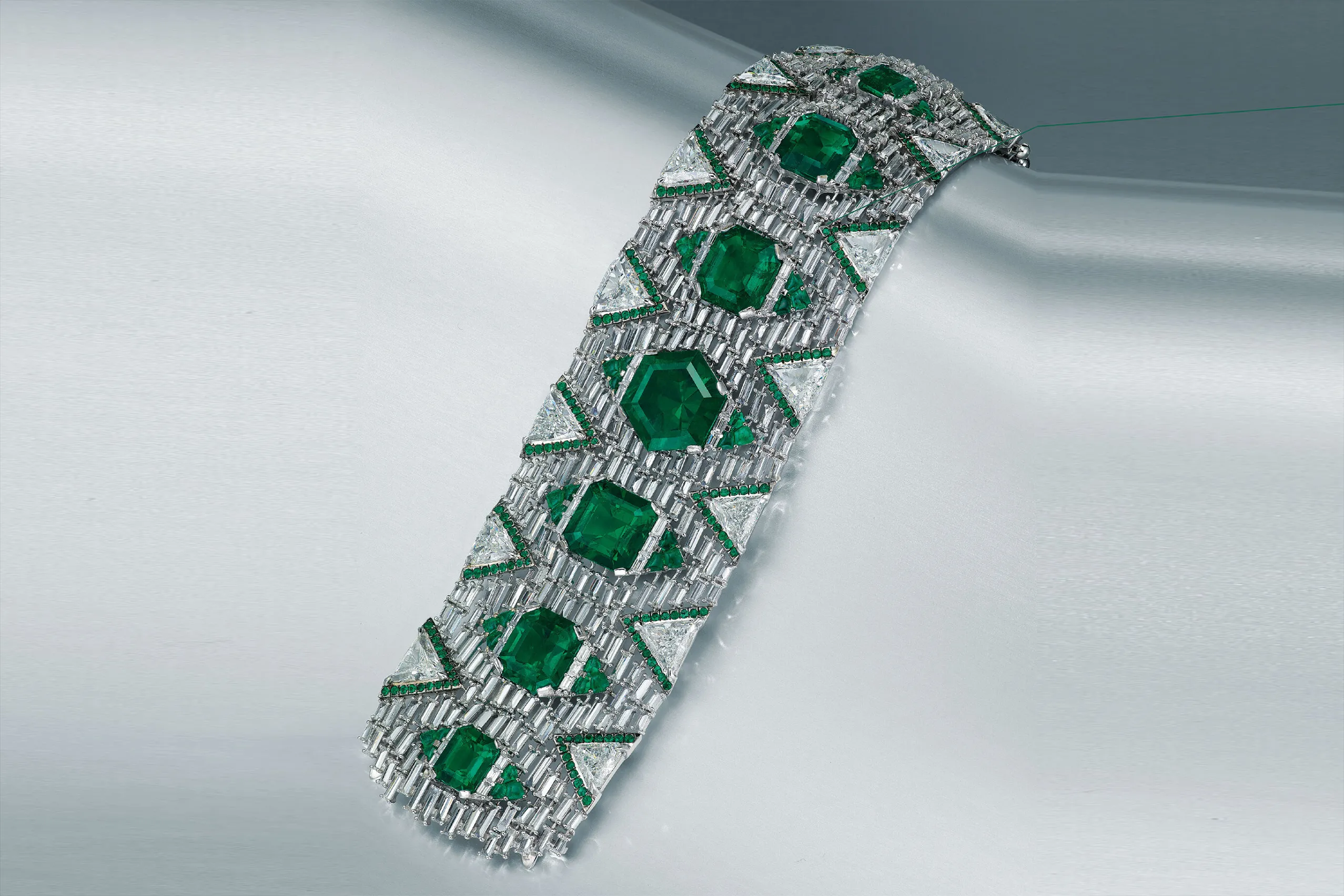 Magnificent emerald and diamond bracelet by Boghossian