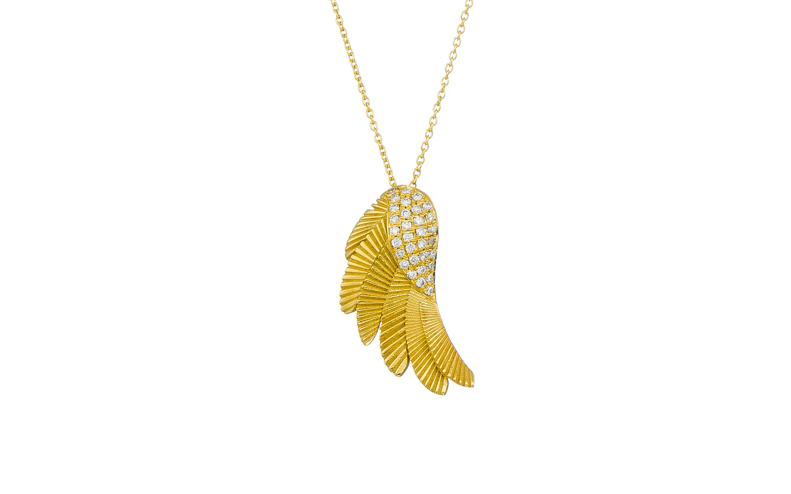 A diamond-set and feather-inspired pendant from the new Icarus collection by Maramenos & Pateras 