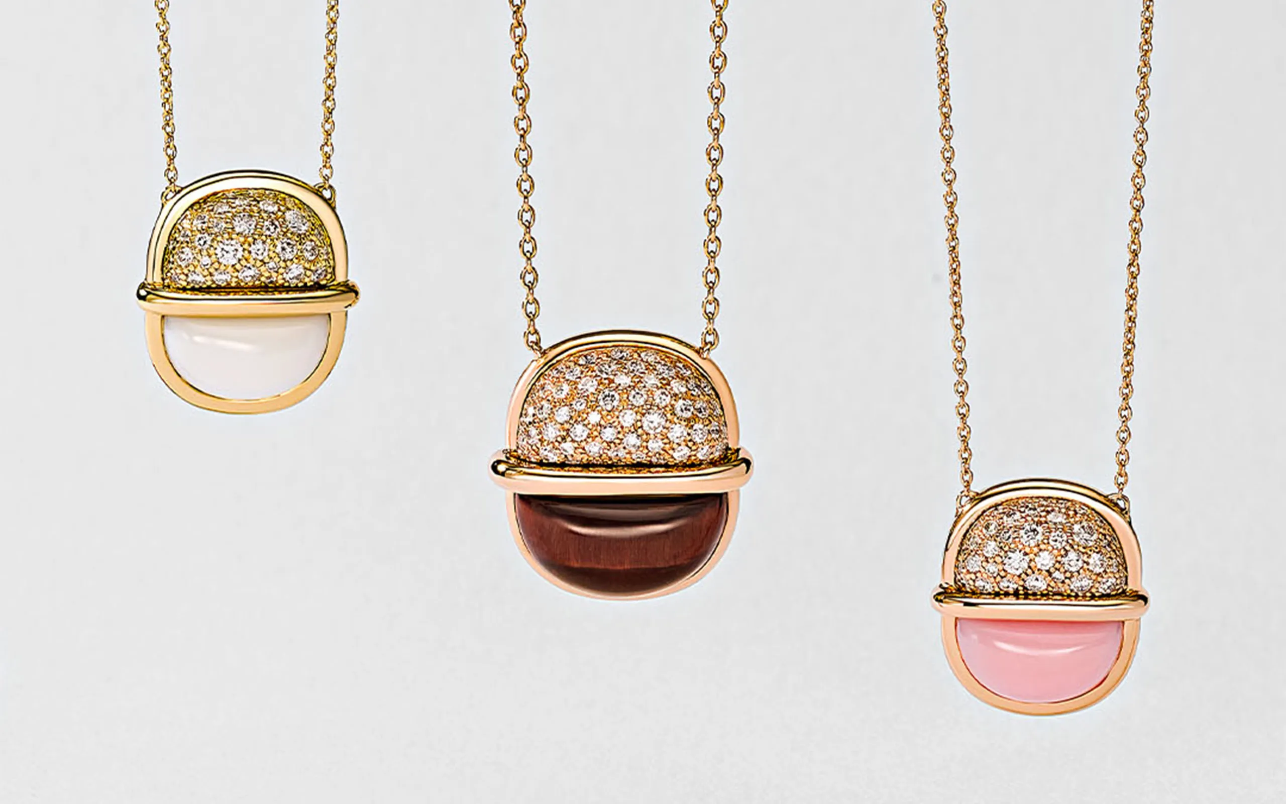 Coloured gemstone and diamond pendants in the Amrita collection by Marceline Paris 