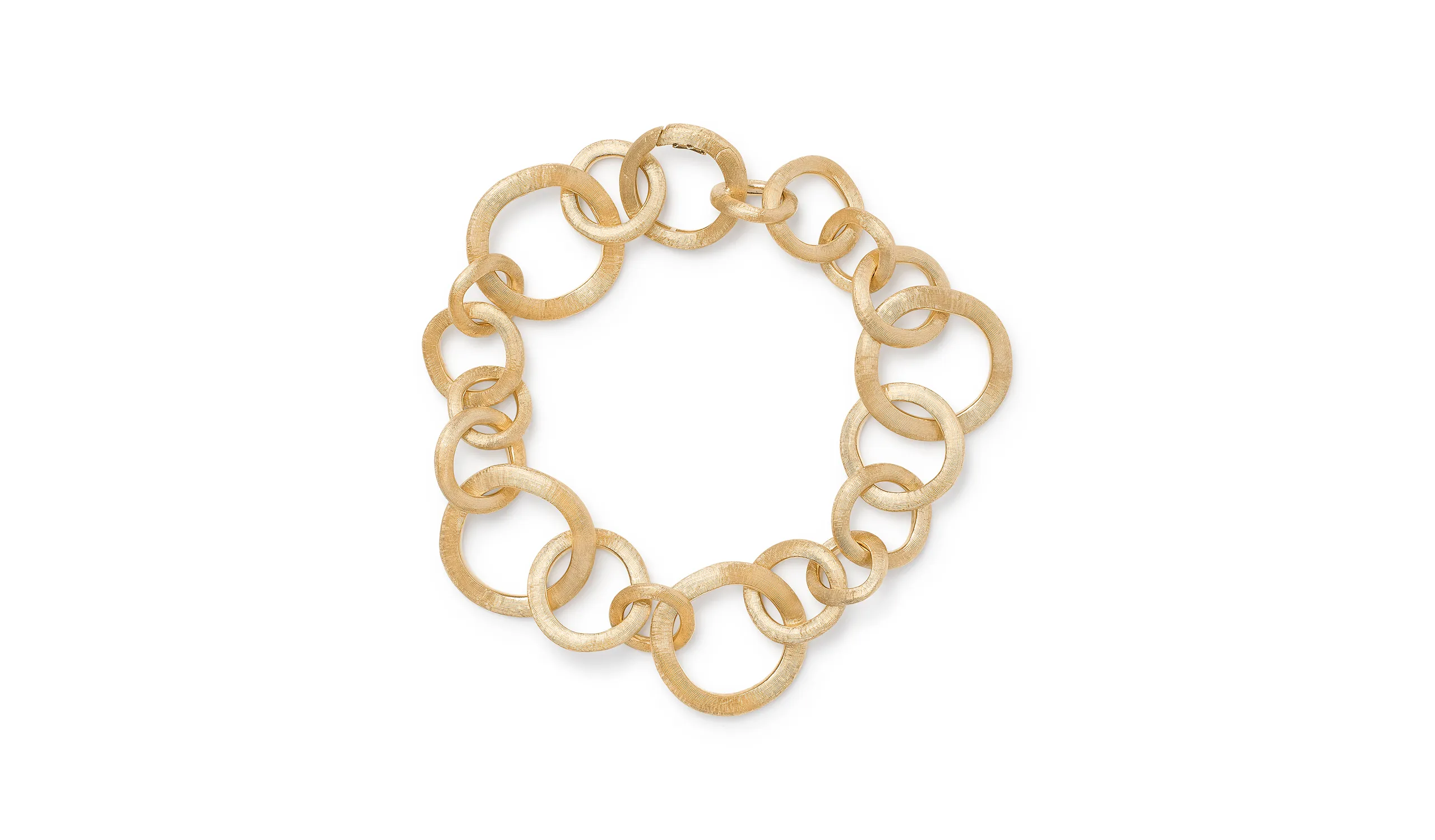 Marco Bicego 18k yellow gold link bracelet from the Jaipur Link collection, with hand-engraved circular elements