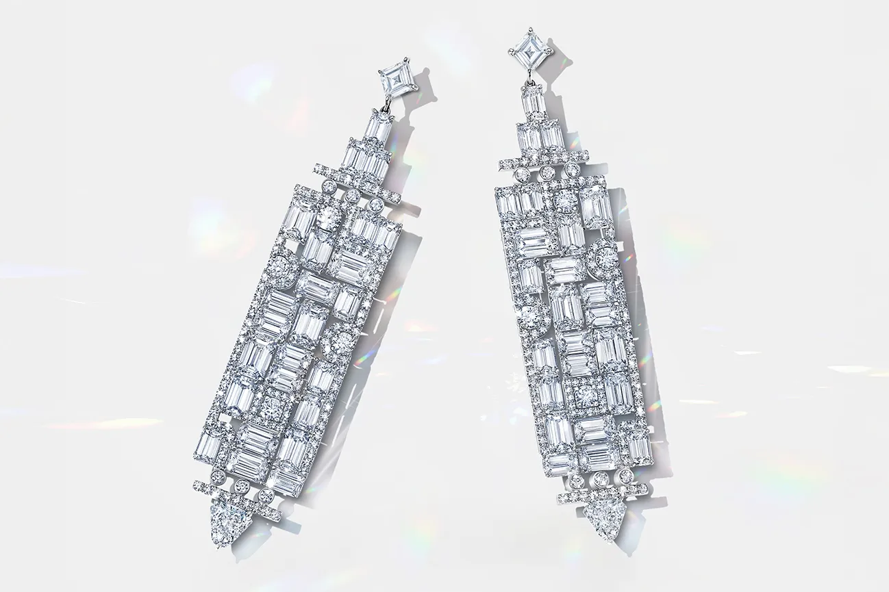 A pair of Art Deco-inspired fancy-cut diamond earrings created by Beverly Hills jeweller, Martin Katz ©martinkatzjewels