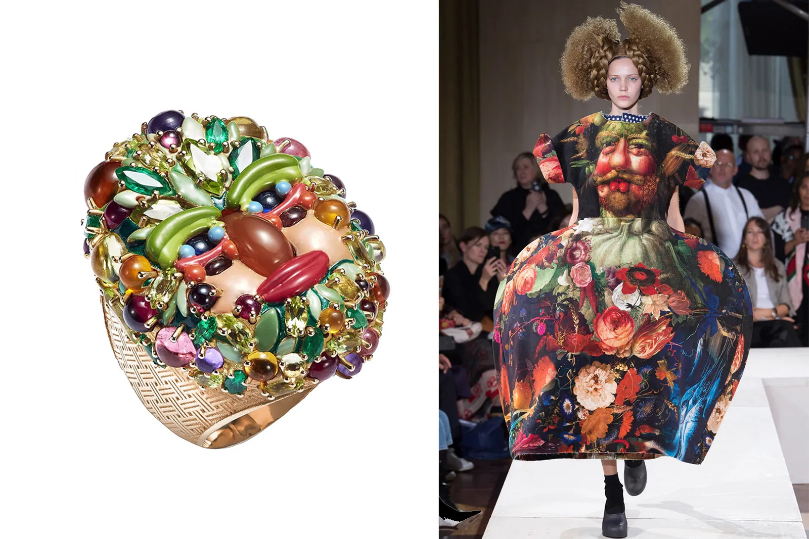 <p>Mattioli &#8216;Arcimboldo&#8217; ring and Comme des Garçons</p>
