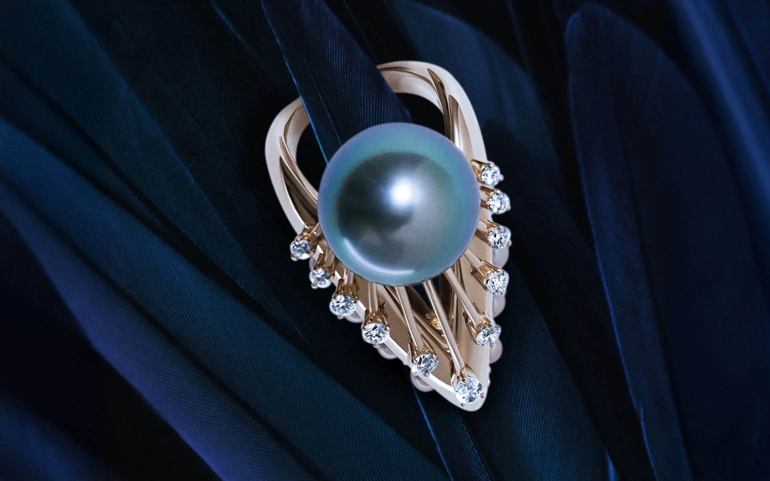 Mergin Jewelry by Mehragin Rahmati ring with a 16mm Tahitian pearl, freshwater pearls and diamonds