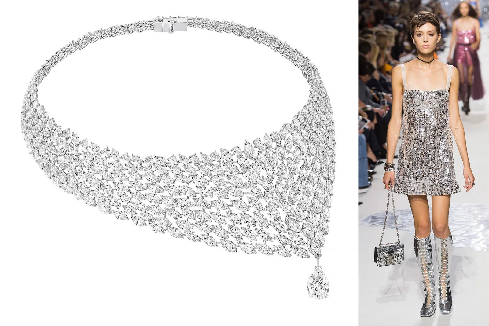 <p>Messika &#8216;Madeline&#8217; diamond necklace and Dior</p>
