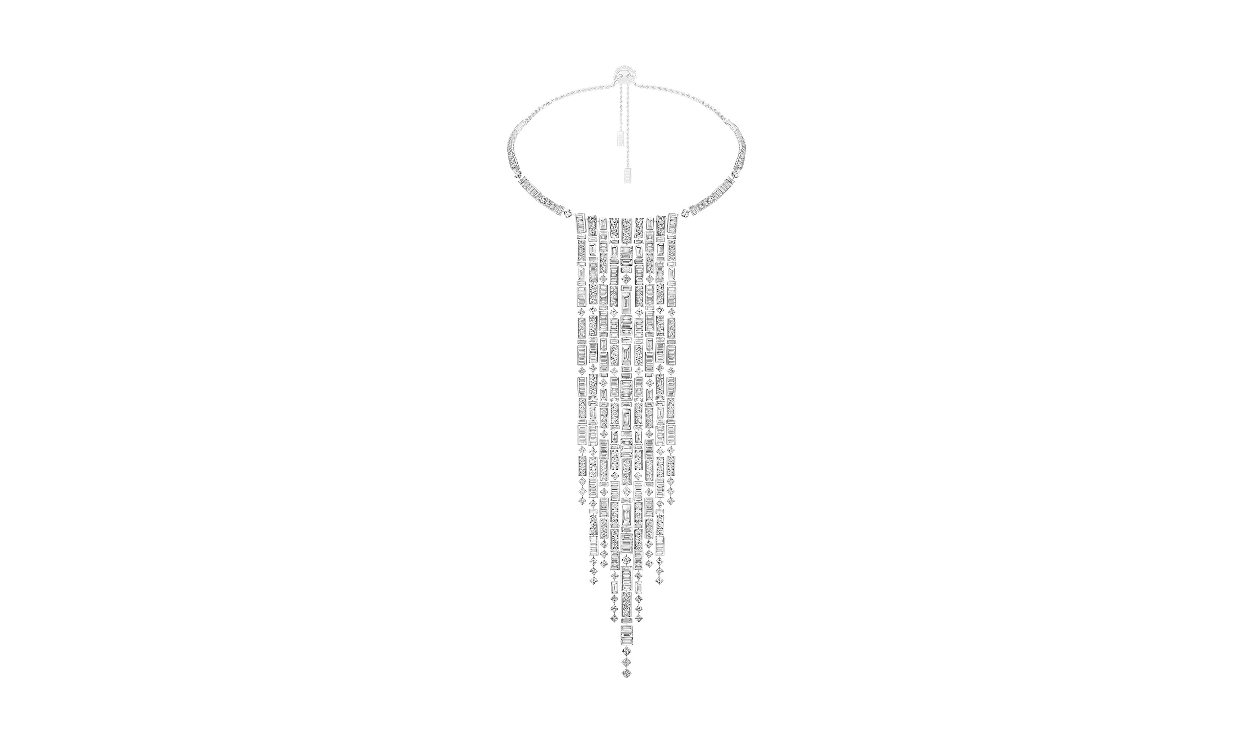 Messika Cascade Victoria necklace with 82.72 carats of white diamonds in 18k white gold from the Terres d’Instinct High Jewellery collection