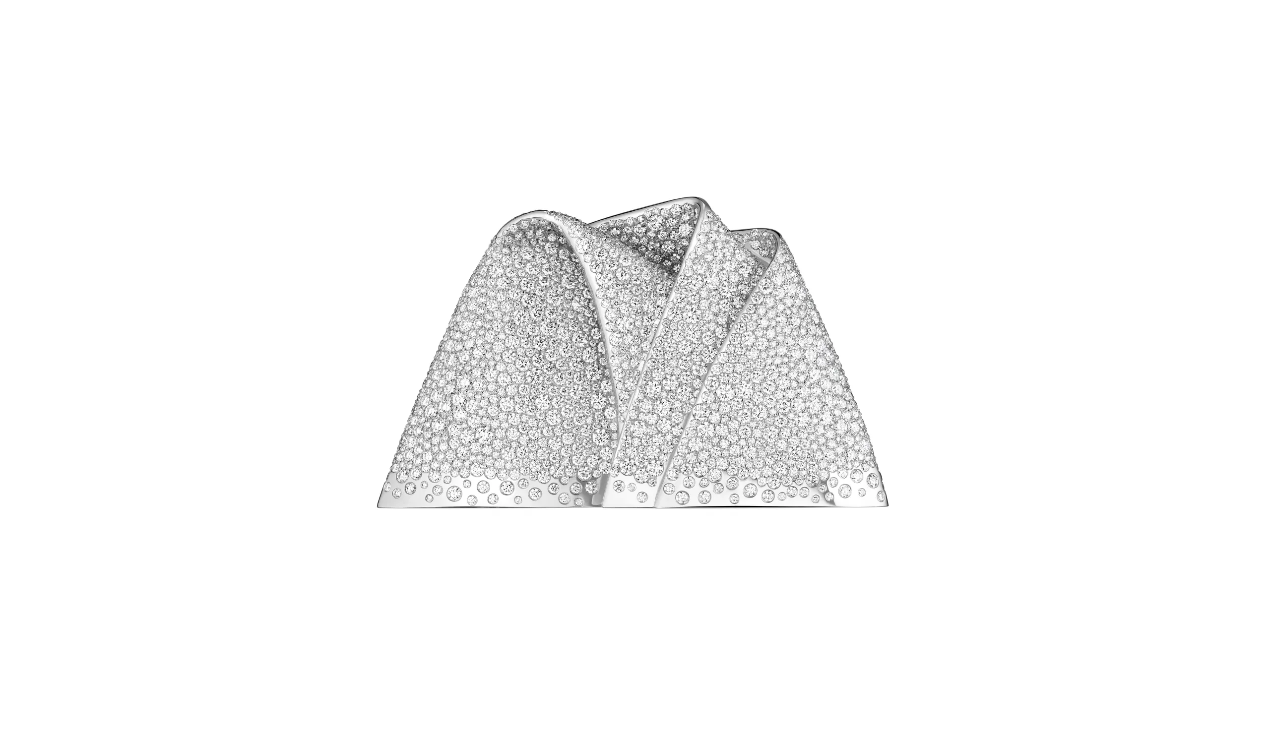 Messika pocket square brooch from the Terres d’Instinct High Jewellery collection with white diamonds in 18k white gold 