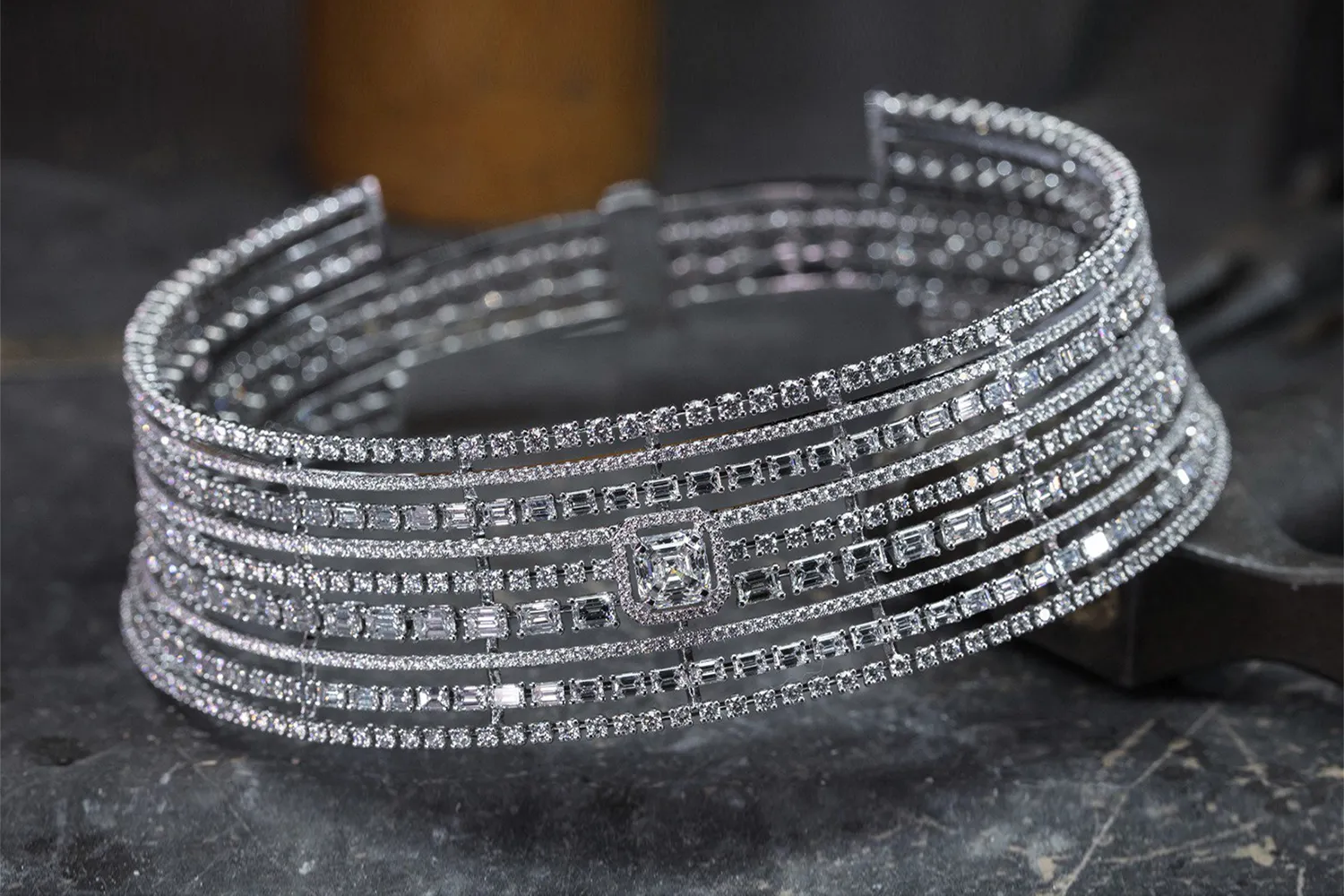 <p>Messika diamond choker from ‘Flappers’ collection with asscher, step and brilliant cut diamonds</p>
