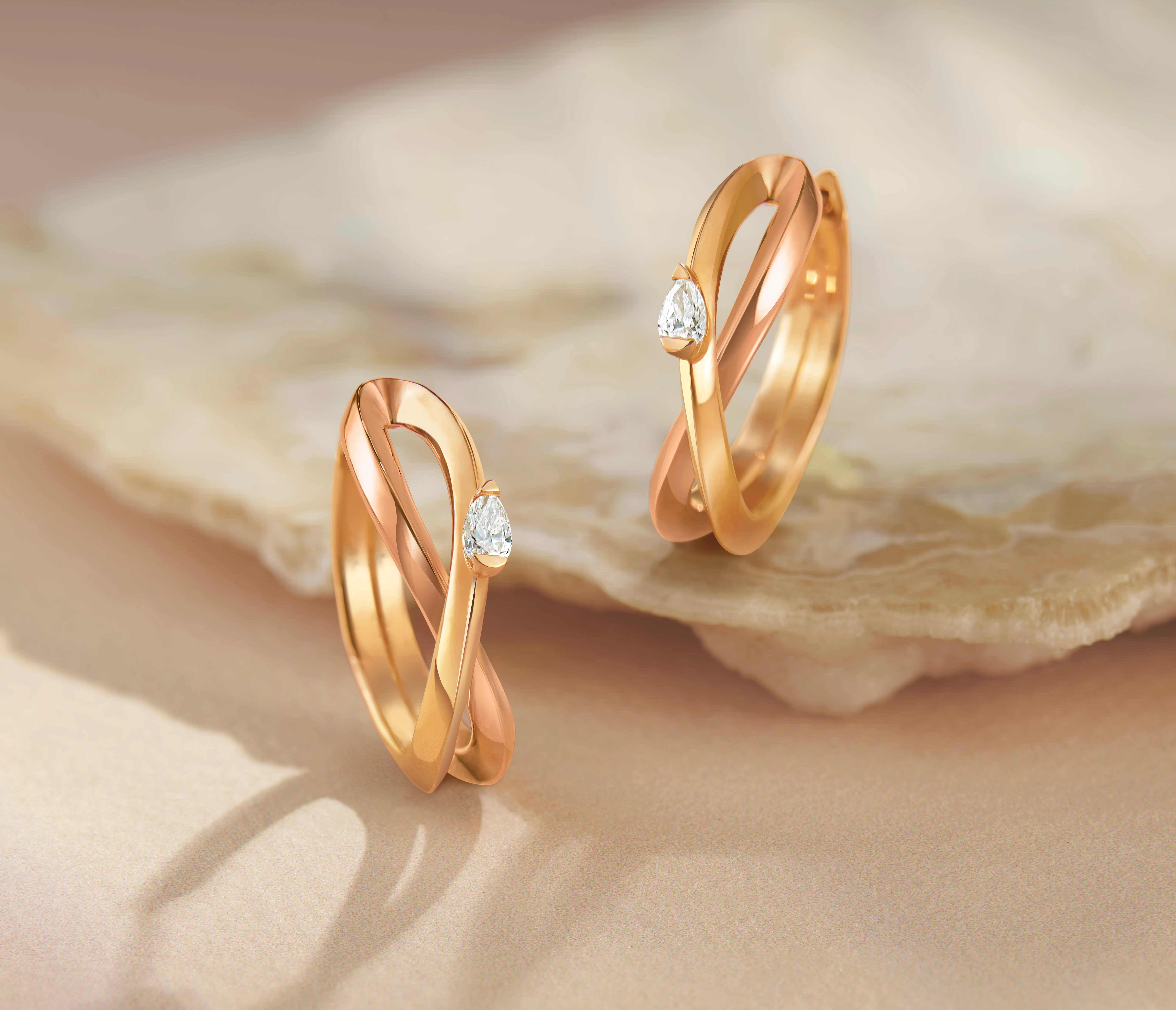 Zoya My Embrace collection earrings with pear-cut diamonds in 18k yellow and rose gold