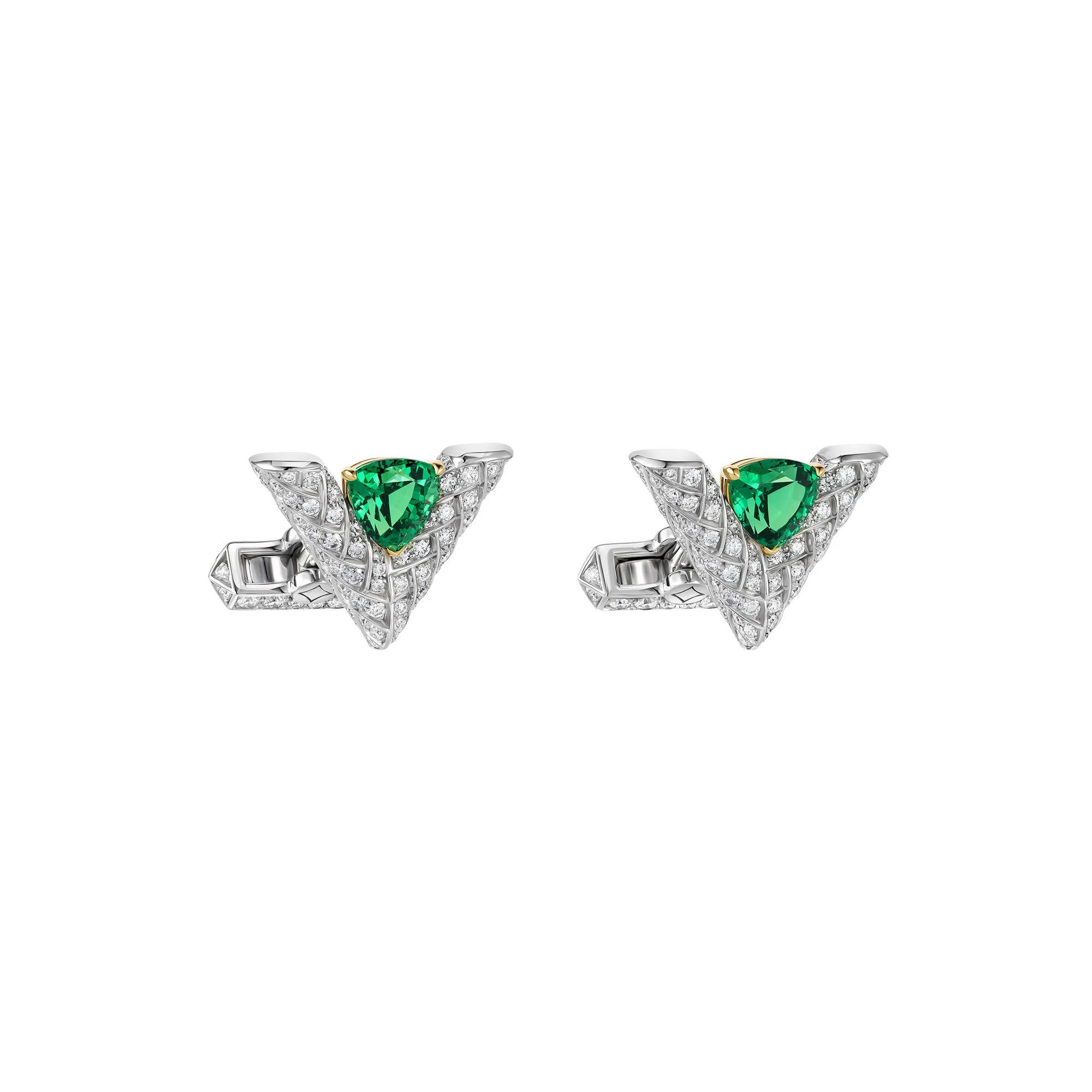 Louis Vuitton Phénoménal cufflinks with tsavorite garnets and diamonds from Chapter II of the Awakened Hands, Awakened Minds High Jewellery collection