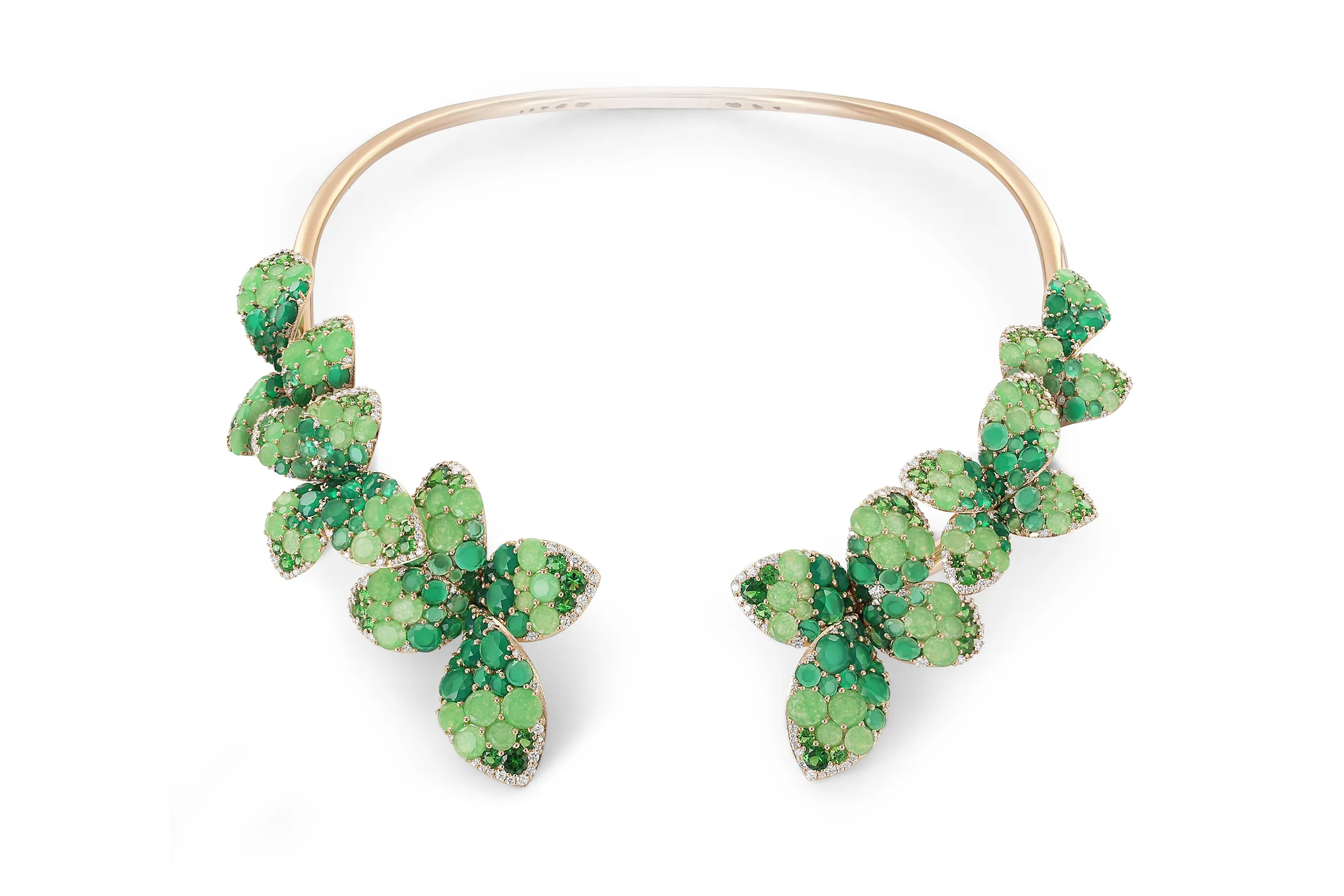 <p>Pasquale Bruni &#8216;Giardini Segreti&#8217; collection necklace in rose gold with jade, green agate, tsavorites and diamonds</p>
