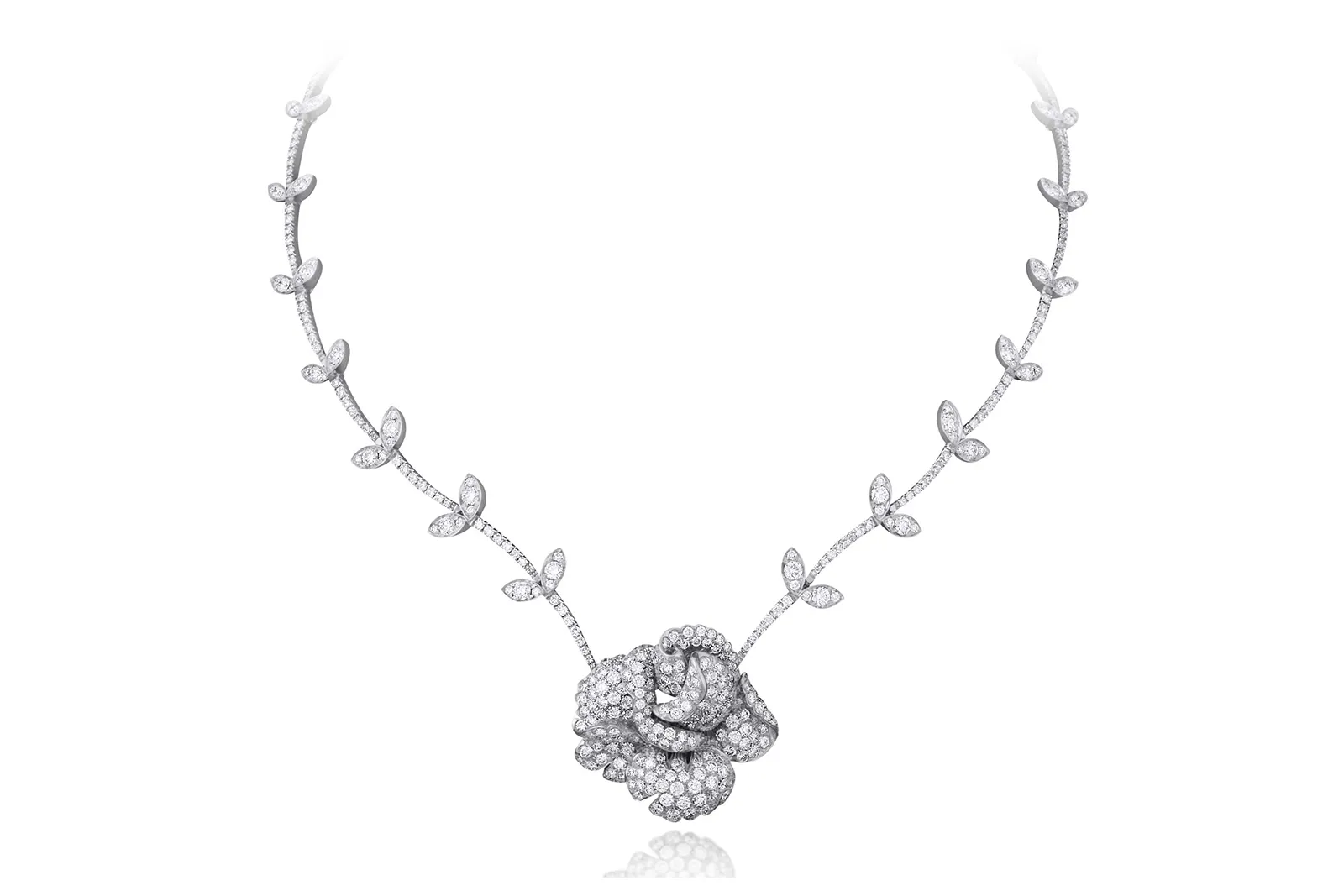 Picchiotti Fine Jewellery Rose necklace with round brilliant-cut diamonds set in 18k white gold