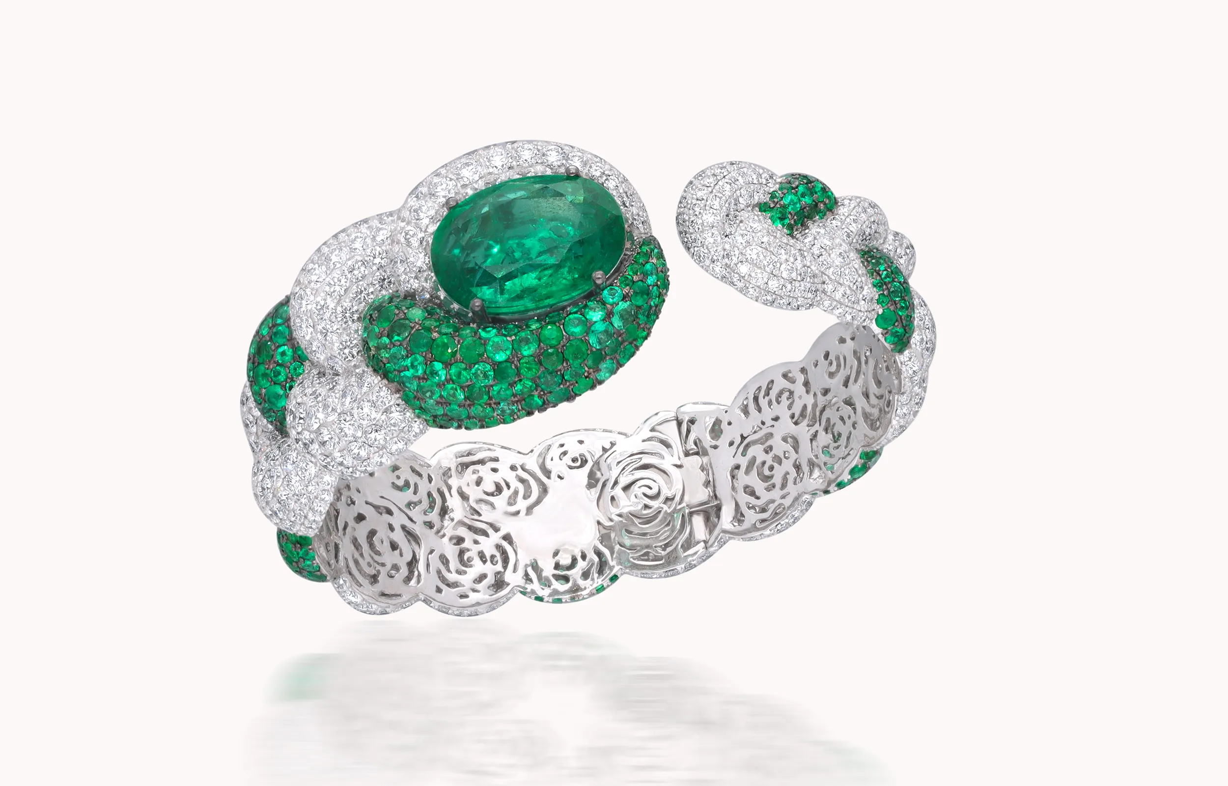 <p>An emerald and diamond bracelet by Mumbai-based fine and high jeweller, Renu Oberoi</p>