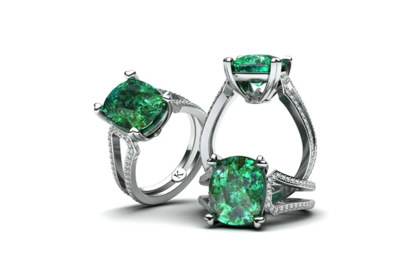 Korbička Šperky ring in 18k white gold with diamonds and a Colombian emerald centre stone