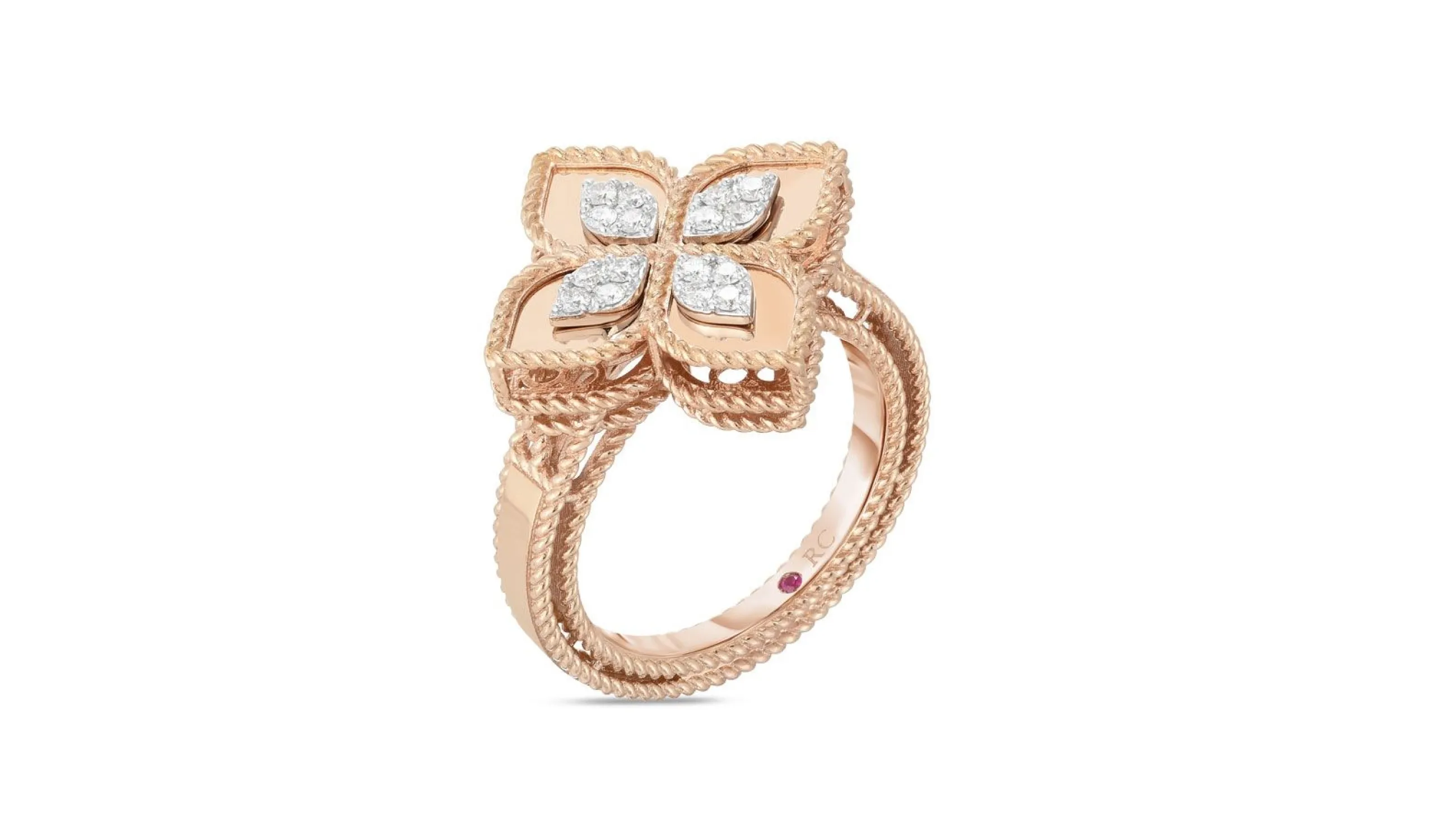 Roberto Coin Princess Flower ring with diamonds in 18k rose gold