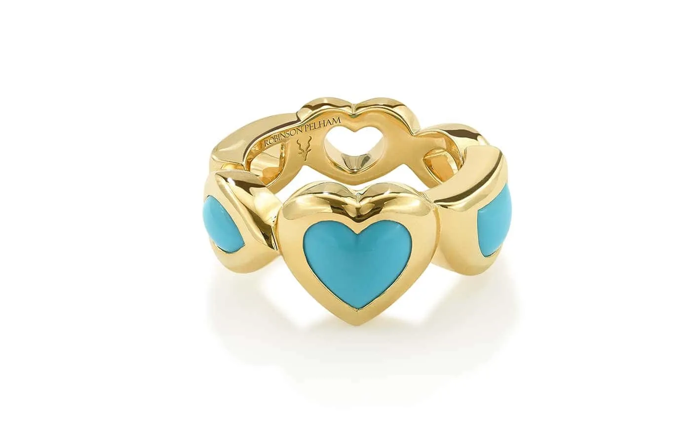 Robinson Pelham Large Turquoise Eye Love U ring in 18k yellow gold set with 2.20 carats of turquoise