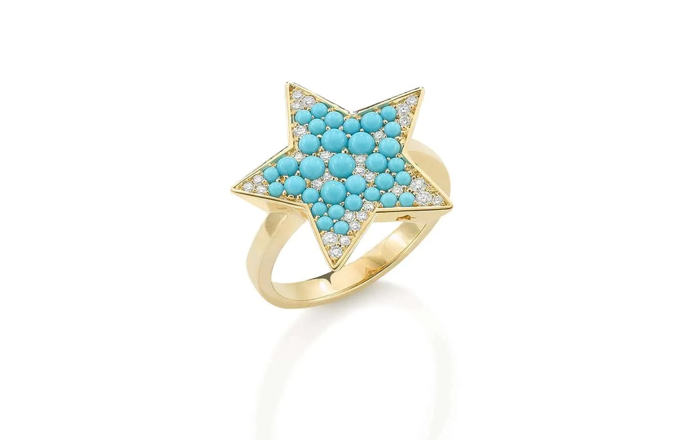 Robinson Pelham Vega Turquoise Bobble ring with diamonds in 14k yellow gold