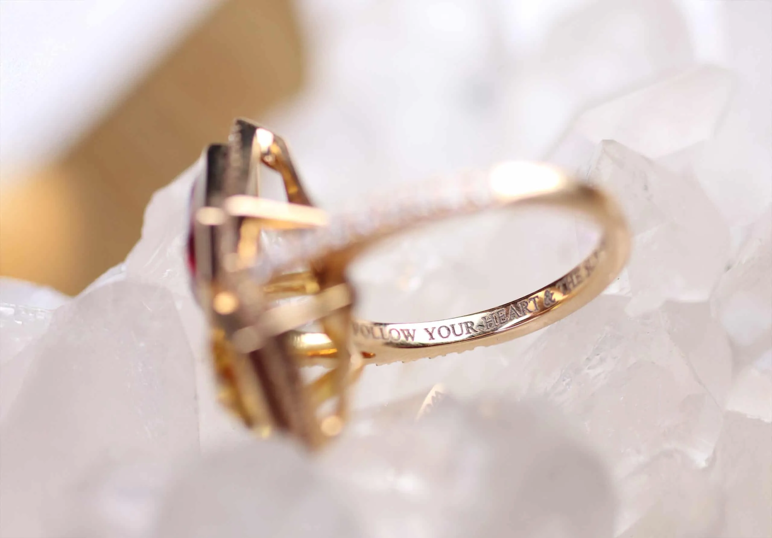 The personalised engraving inside Katerina Perez's Superwoman ring by Sabine Roemer reads "Follow your heart and the sun shines"