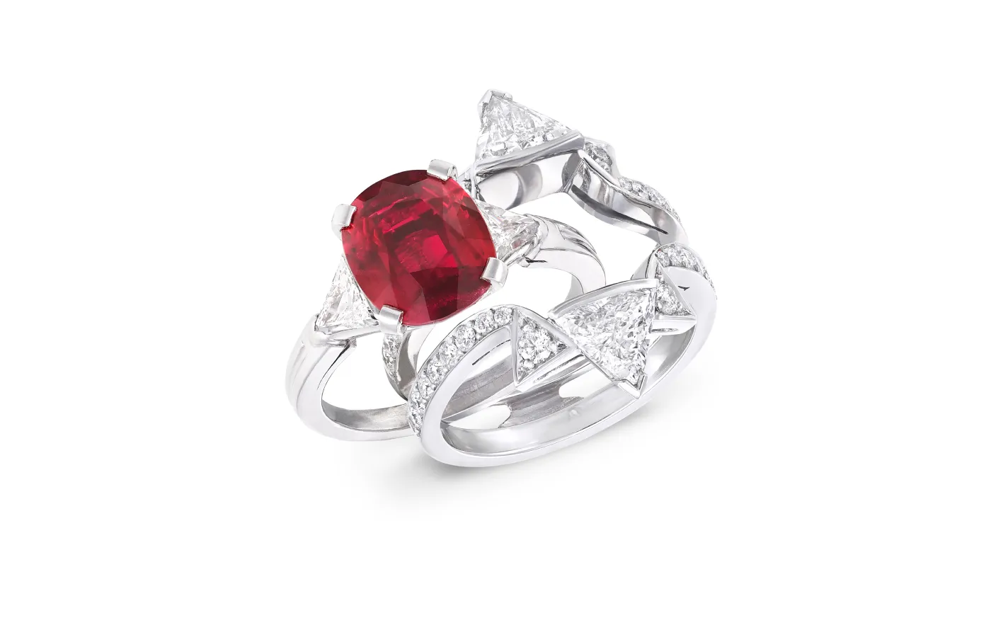 Sabine Roemer Star ring with a ruby and diamonds set in 18k white gold