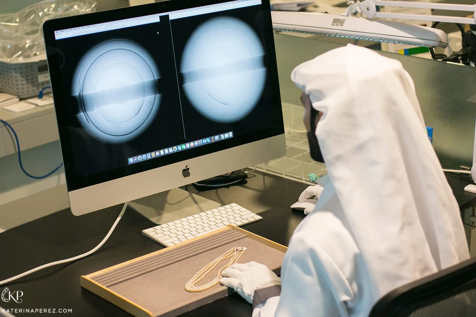 <p>Saltwater pearl X-Ray test results being studied on a computer screen at DANAT Institute</p>