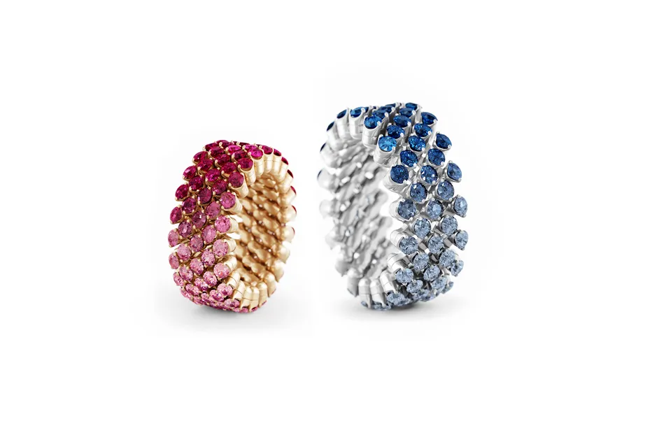 Serafino Consoli Special Match Soften rings with a gradient of pink or blue sapphires in 18k gold 