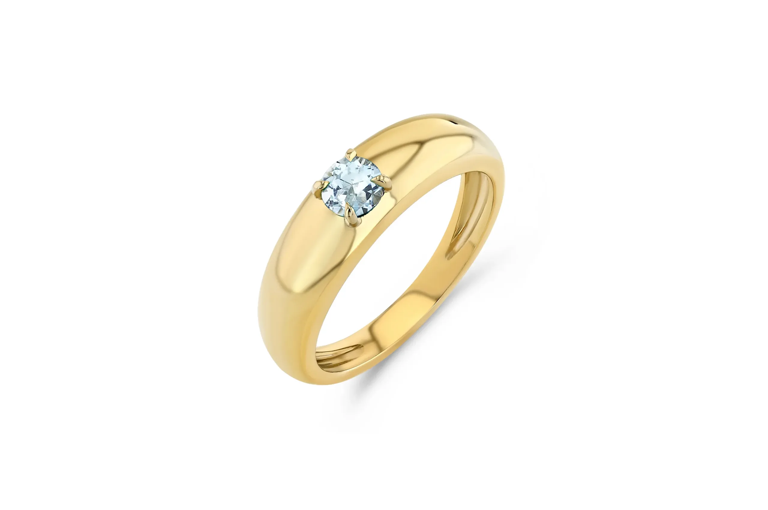 Starling Jewelry's Petite Cloud ring in 14K yellow gold, set with an aquamarine, the birthstone of March.