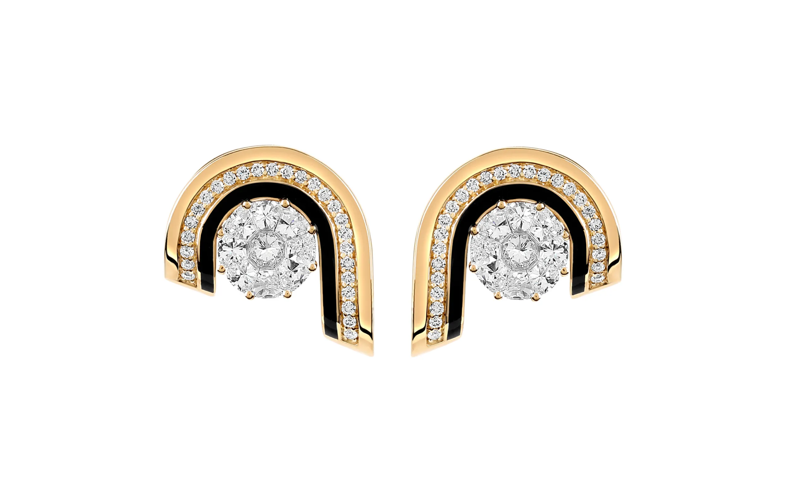 State Property Dias Brilliant earrings from the Voyager collection with round brilliant-cut diamonds, further diamonds, and black enamel in 18k gold 