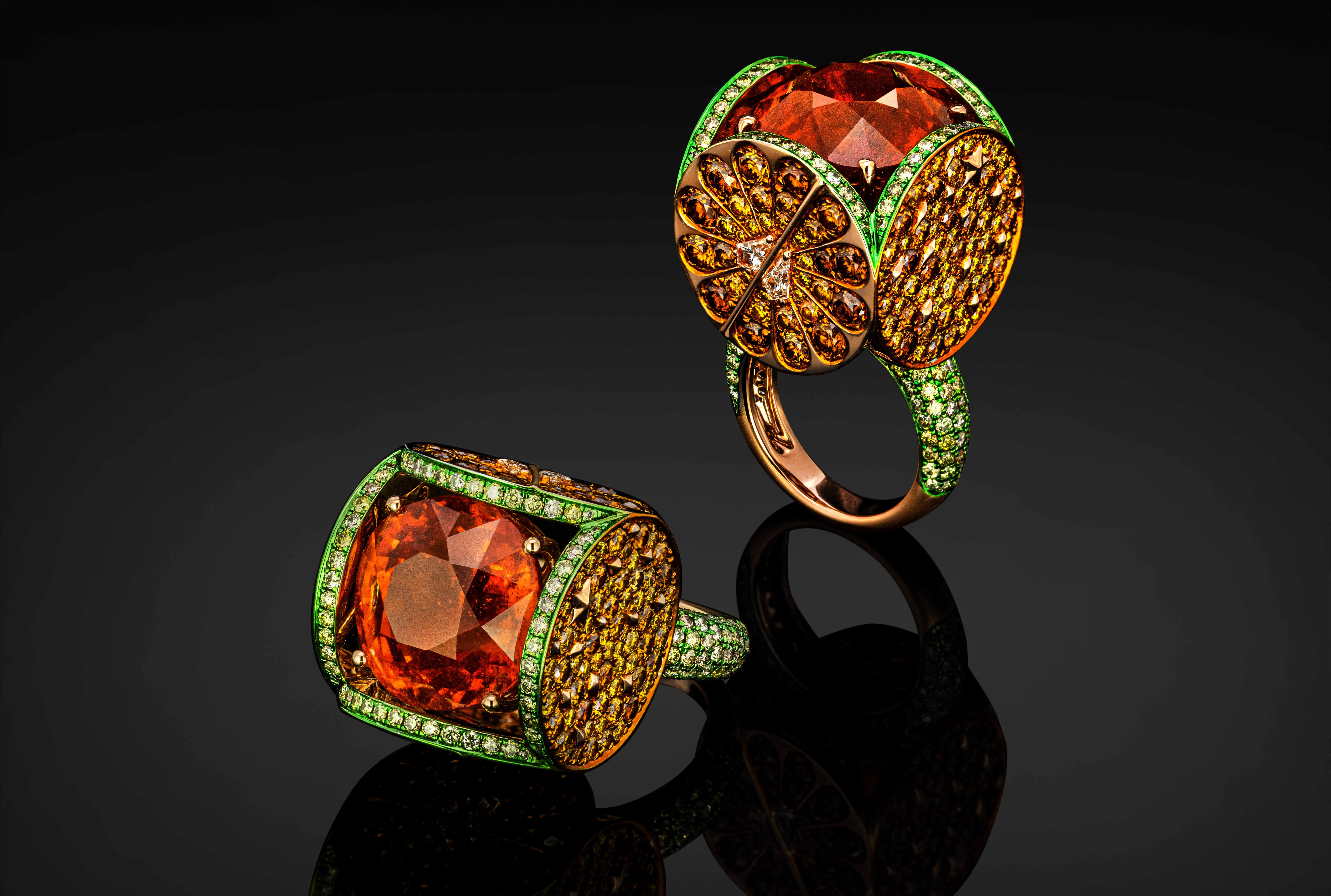 Austy Lee The Citrus House ring from The Fruit du Désir Collection with ‘Fanta’ spessartite garnets and diamonds