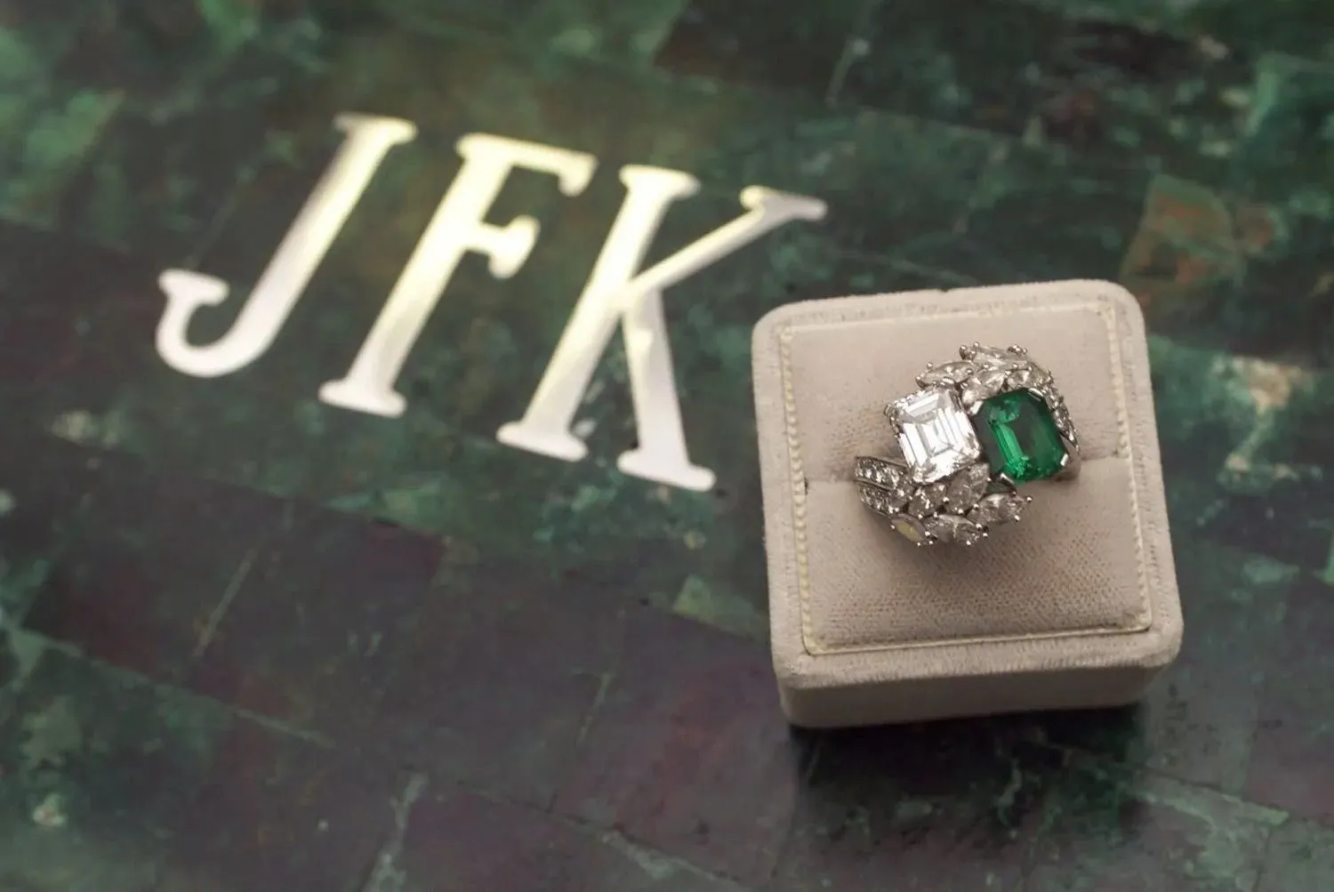 <p>The emerald and diamond engagement ring John F. Kennedy presented to Jackie Kennedy in the early 1960s</p>
