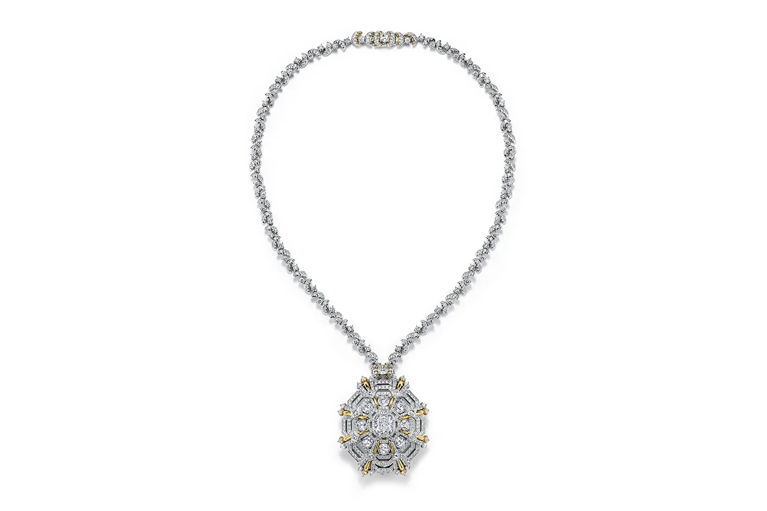 Tiffany & Co. Sea Turtle transformable diamond brooch-pendant with a diamond of over 4 carats, sapphires and further diamond accents set in 18k yellow gold and platinum, from the Sea of Wonder Blue Book 2025 High Jewellery collection 