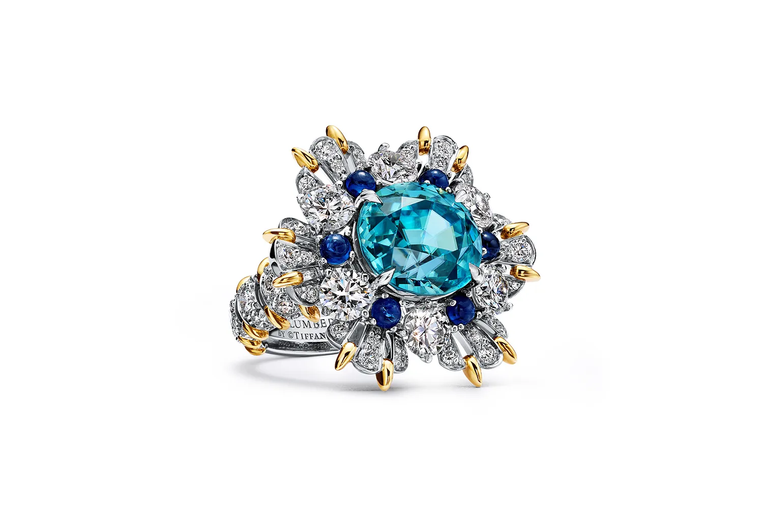 Tiffany & Co. Seahorse ring with a blue zircon over 10 carats, sapphires and diamonds in 18k yellow gold and platinum, from the Sea of Wonder Blue Book 2025 High Jewellery collection 